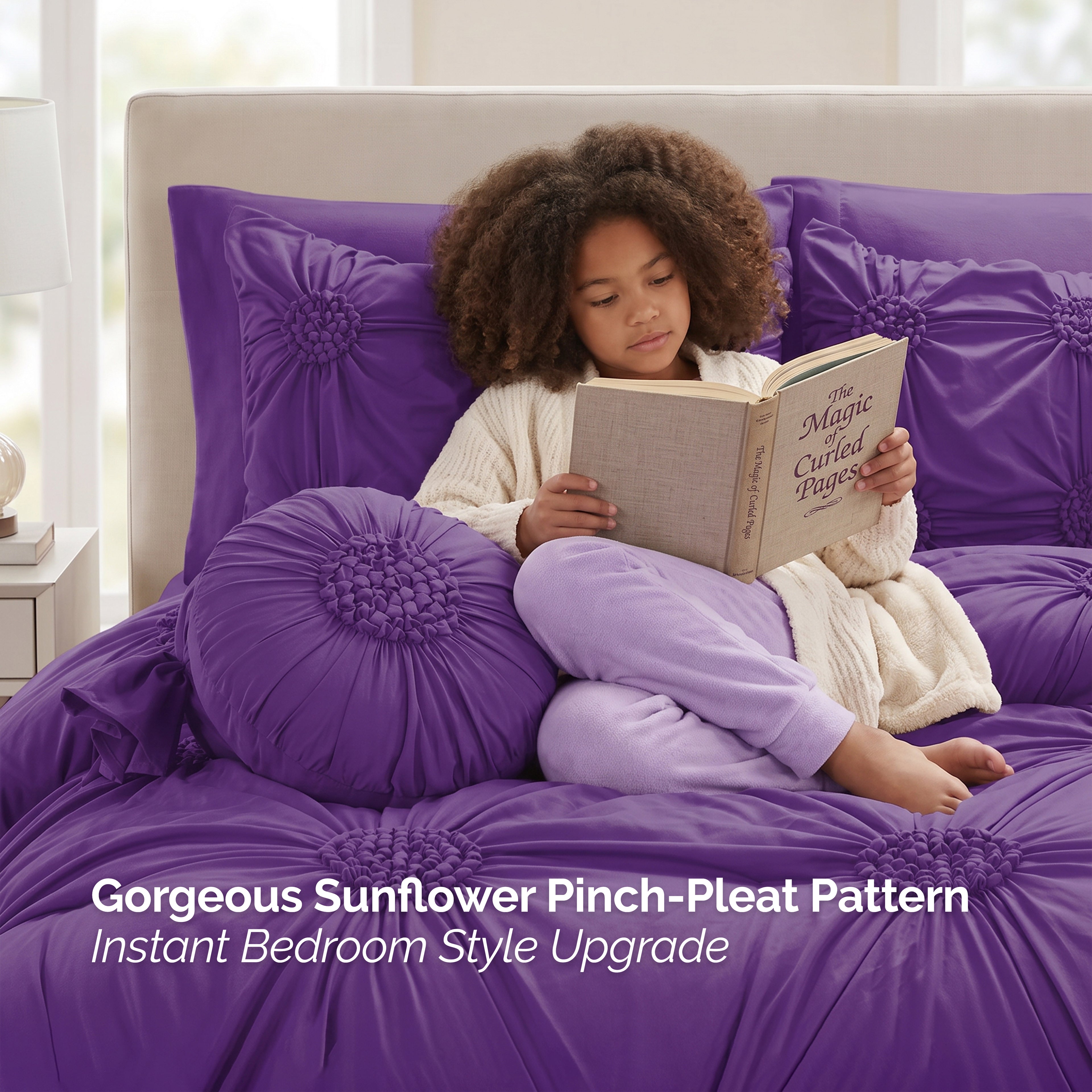 10-Piece Sunflower Comforter Set - Includes 4-Piece Sheet Set with Double Sided Storage Pockets
