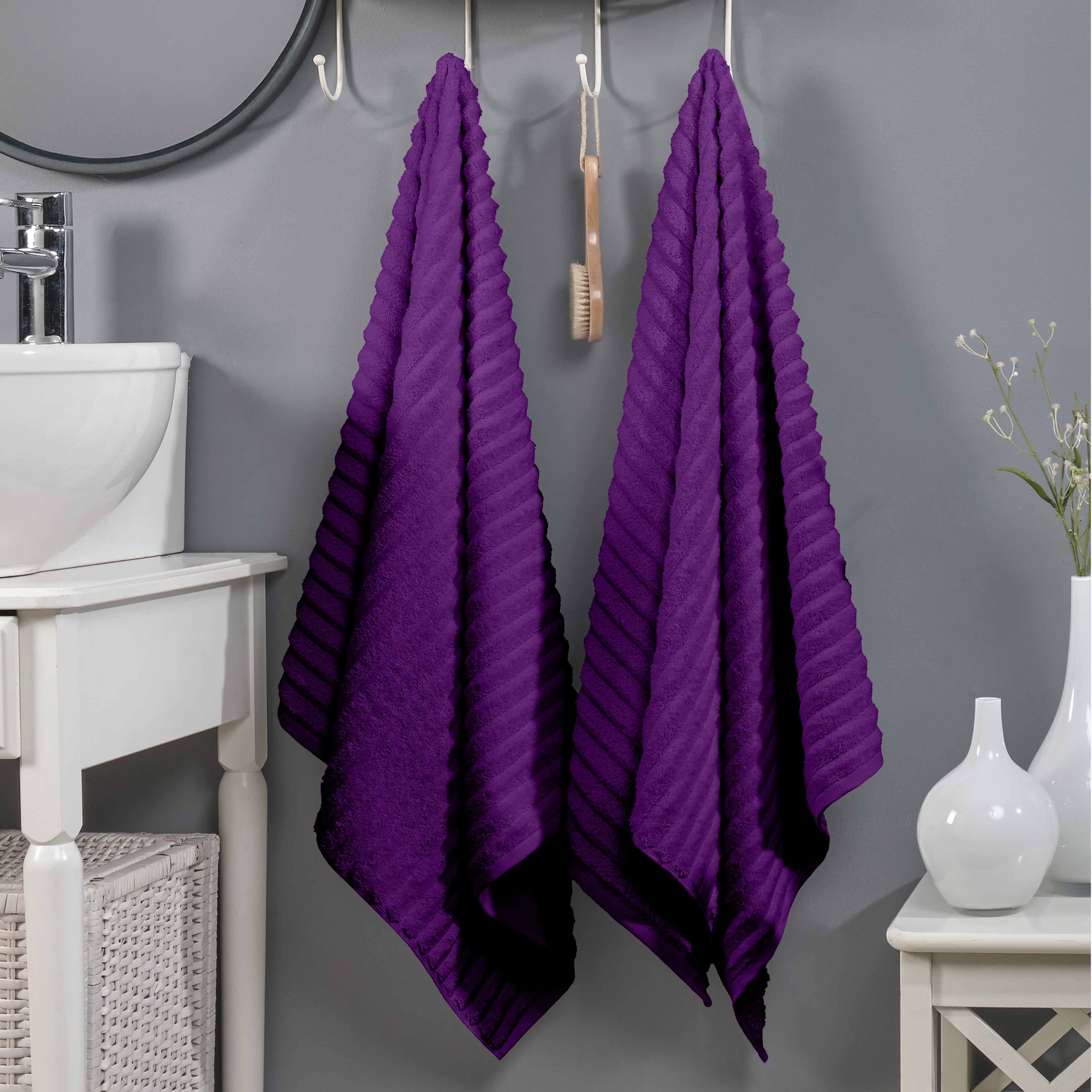 2-Pack Premium Turkish Cotton Corduroy Stripe Bath Towel Set, 27 x 54 inch