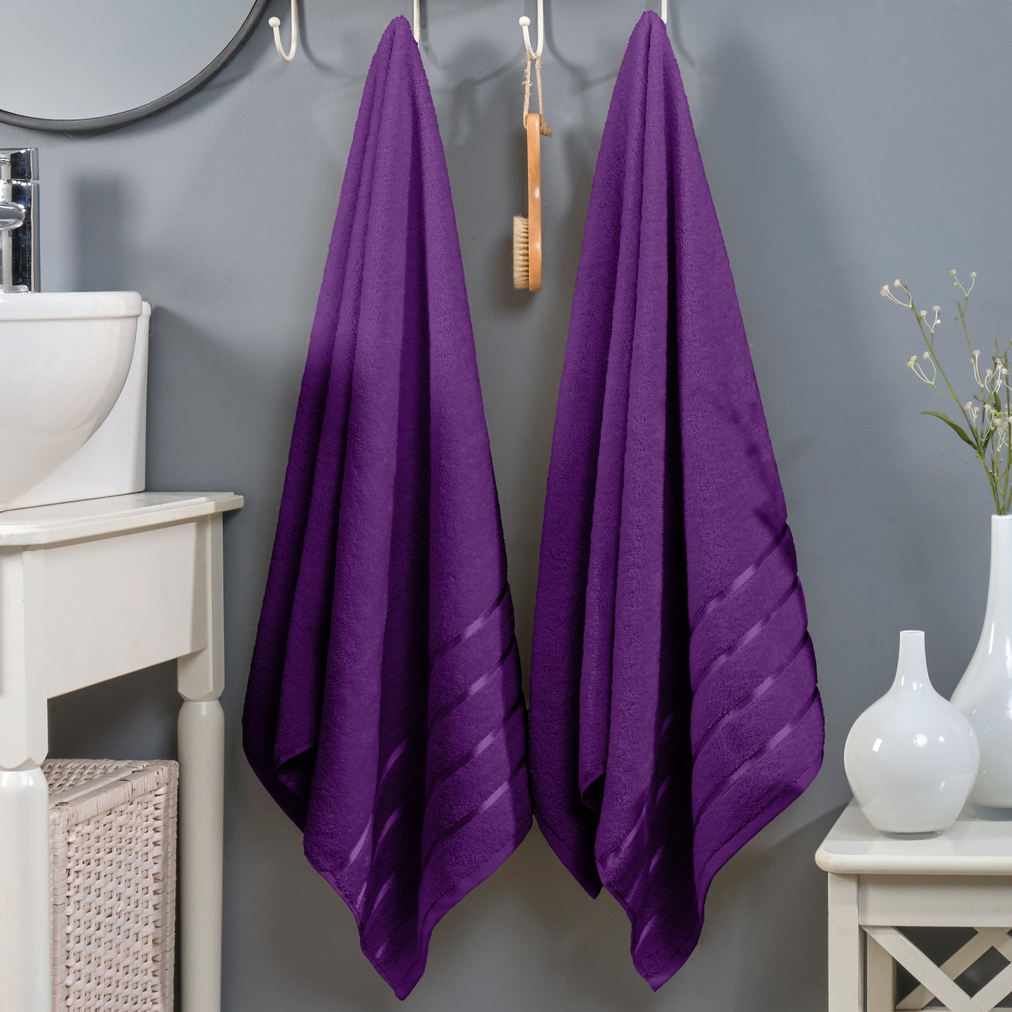 Elegant Comfort 2-Pack Premium Turkish Cotton 4 Lines Stripe Bath Towel Set, 27 x 54 inch