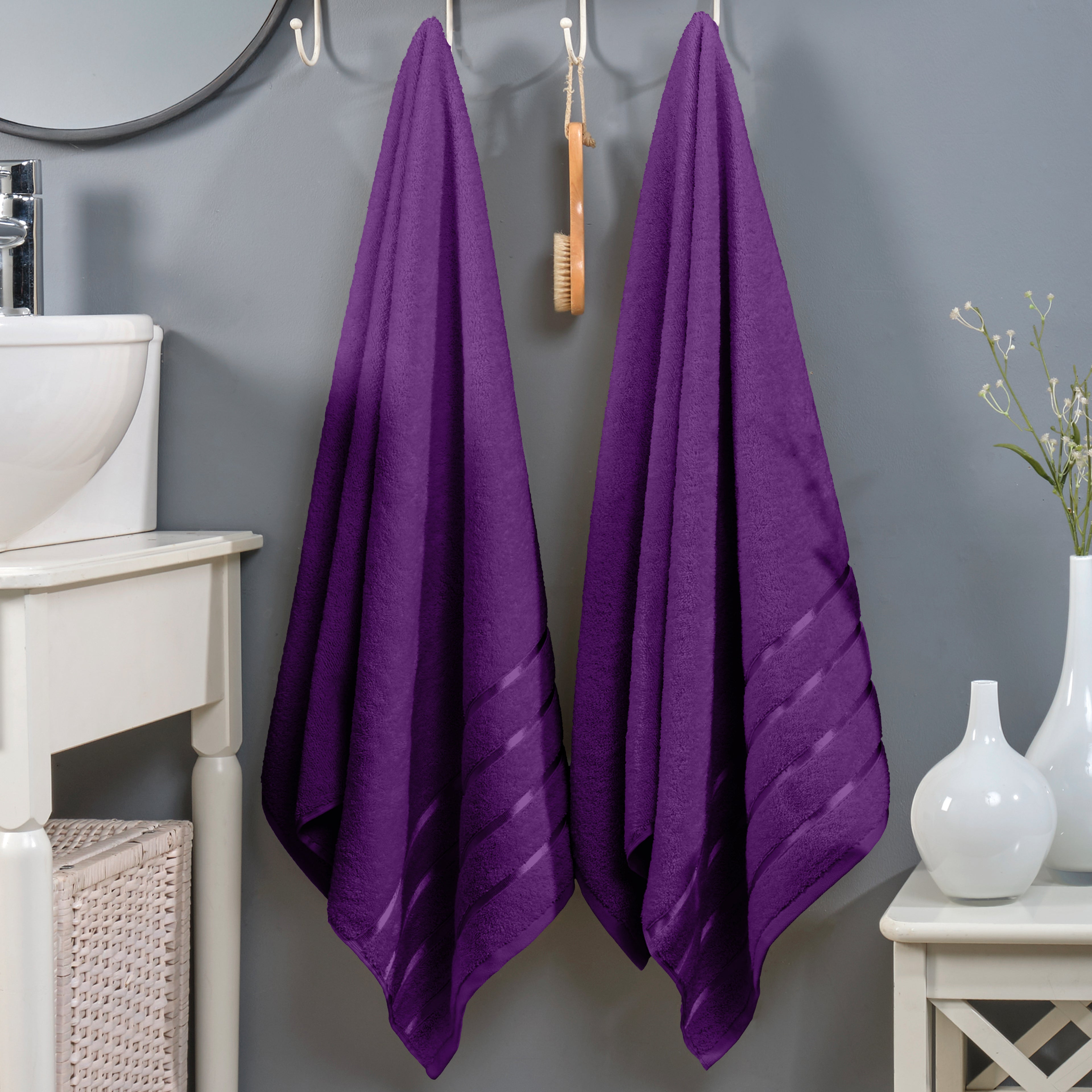 2-Pack Premium Turkish Cotton 4 Lines Stripe Bath Towel Set, 27 x 54 inch