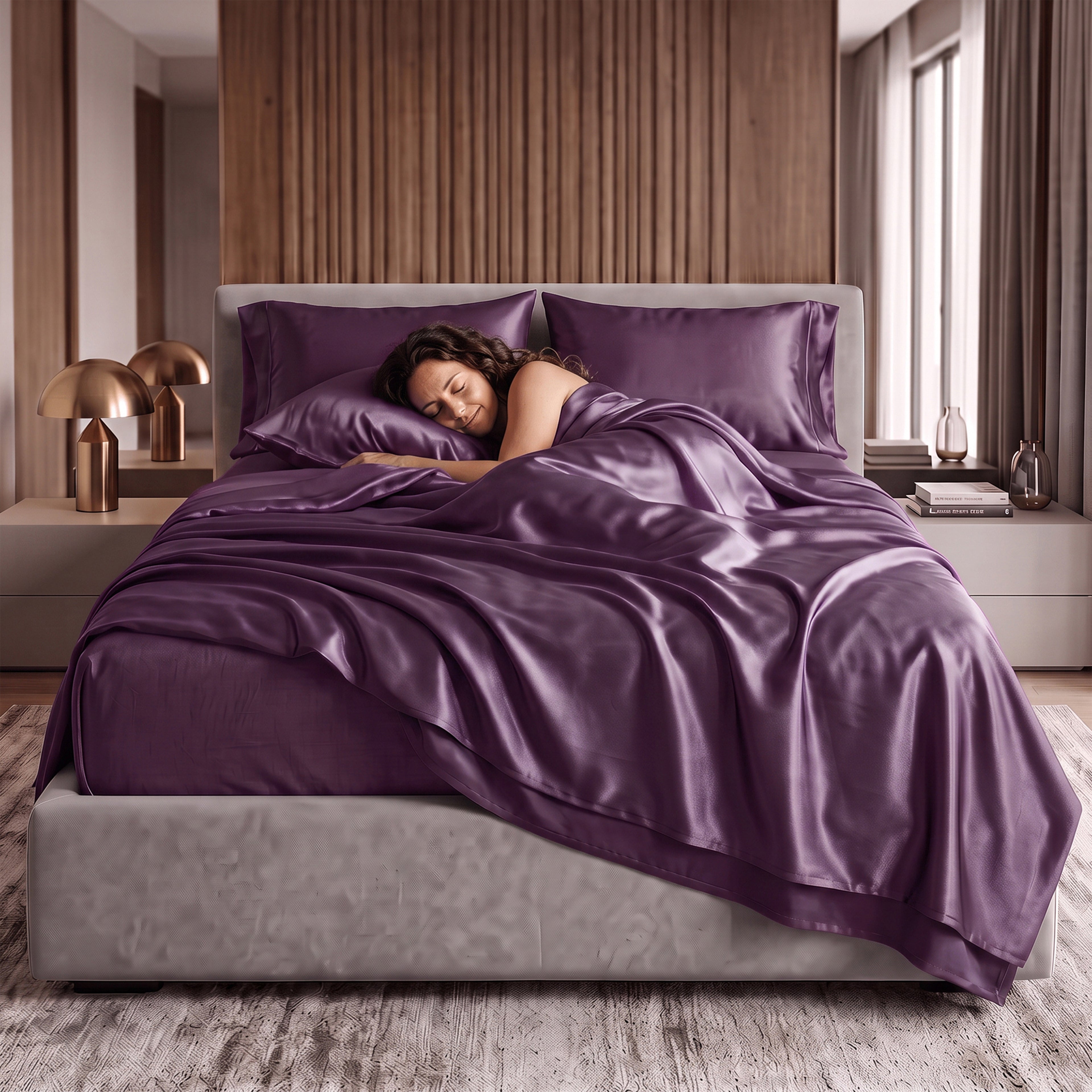 Fine 4-Piece Silky Satin Sheet Set, Moody Shades