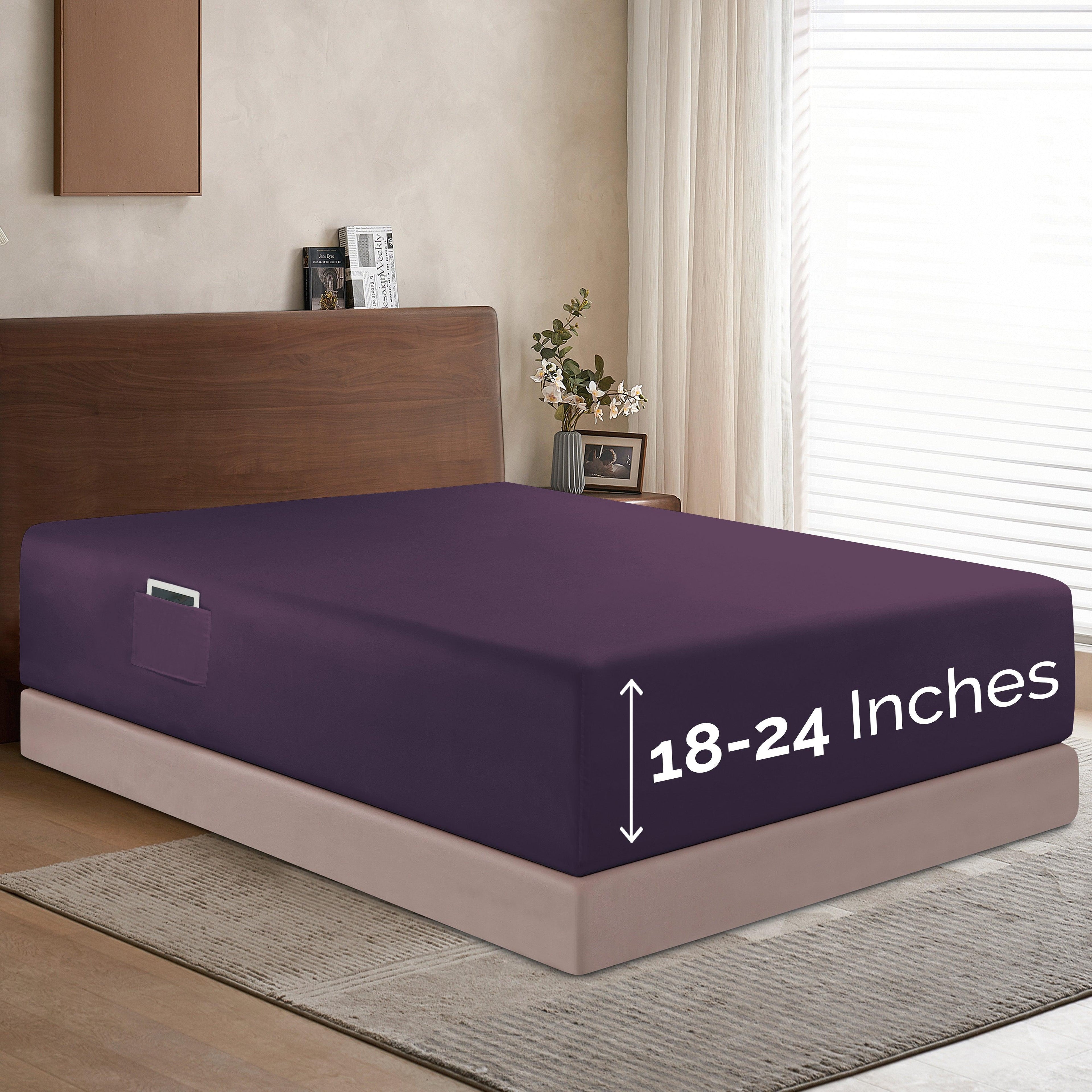 Extra Deep Pocket 18"-24" Single Fitted Sheet for High Mattress, Moody Shades