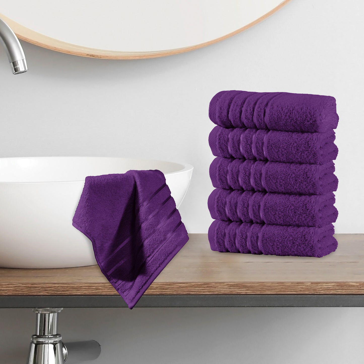 Elegant Comfort 6-Pack Premium Turkish Cotton 4 Lines Stripe Washcloths Set, 13 x 13 inch