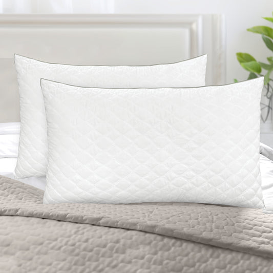 Elegant Comfort Diamond Stitched Quilted Hotel Pillows, Goose-Down Alternative - Set of 2