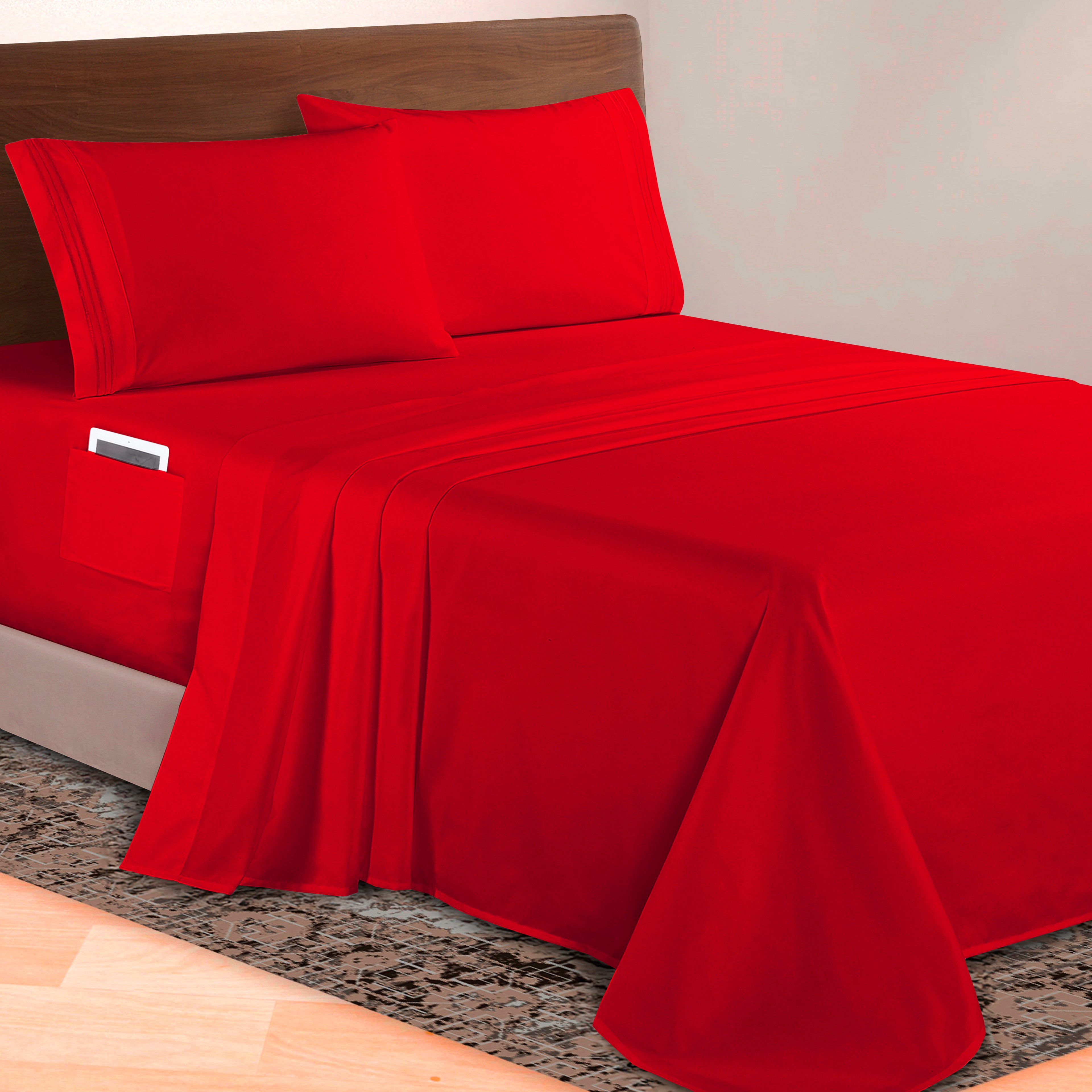 Extra deep 18-24 Inch Pocket 3 Line Embroidery, 4-Piece Sheet Set, Bright Shades