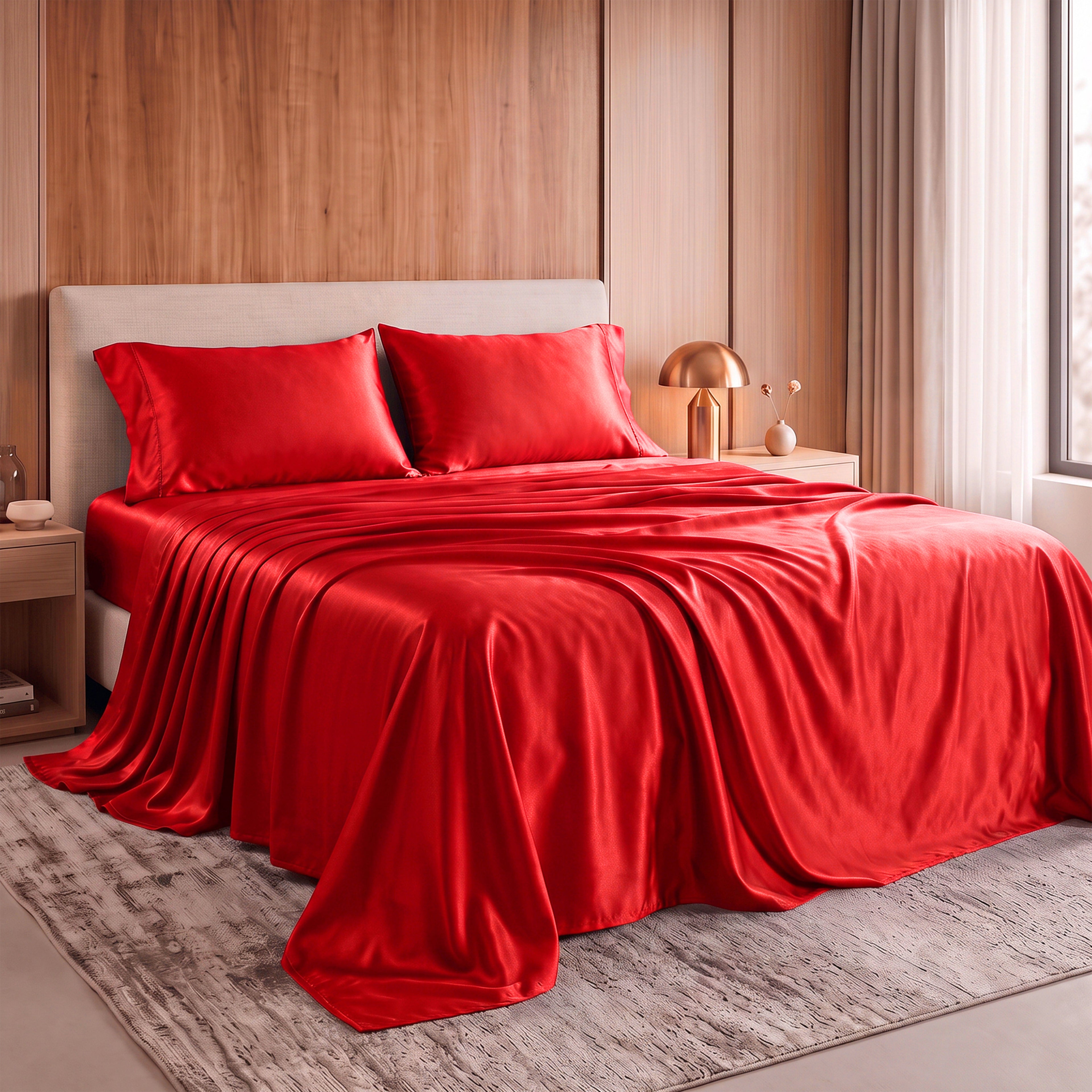 Fine 4-Piece Silky Satin Sheet Set, Moody Shades