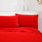 Essential Solid 3 Line Embroidery - Soft as a Hotel Premium Quality, 4-Piece Sheet Set, Bright Shades