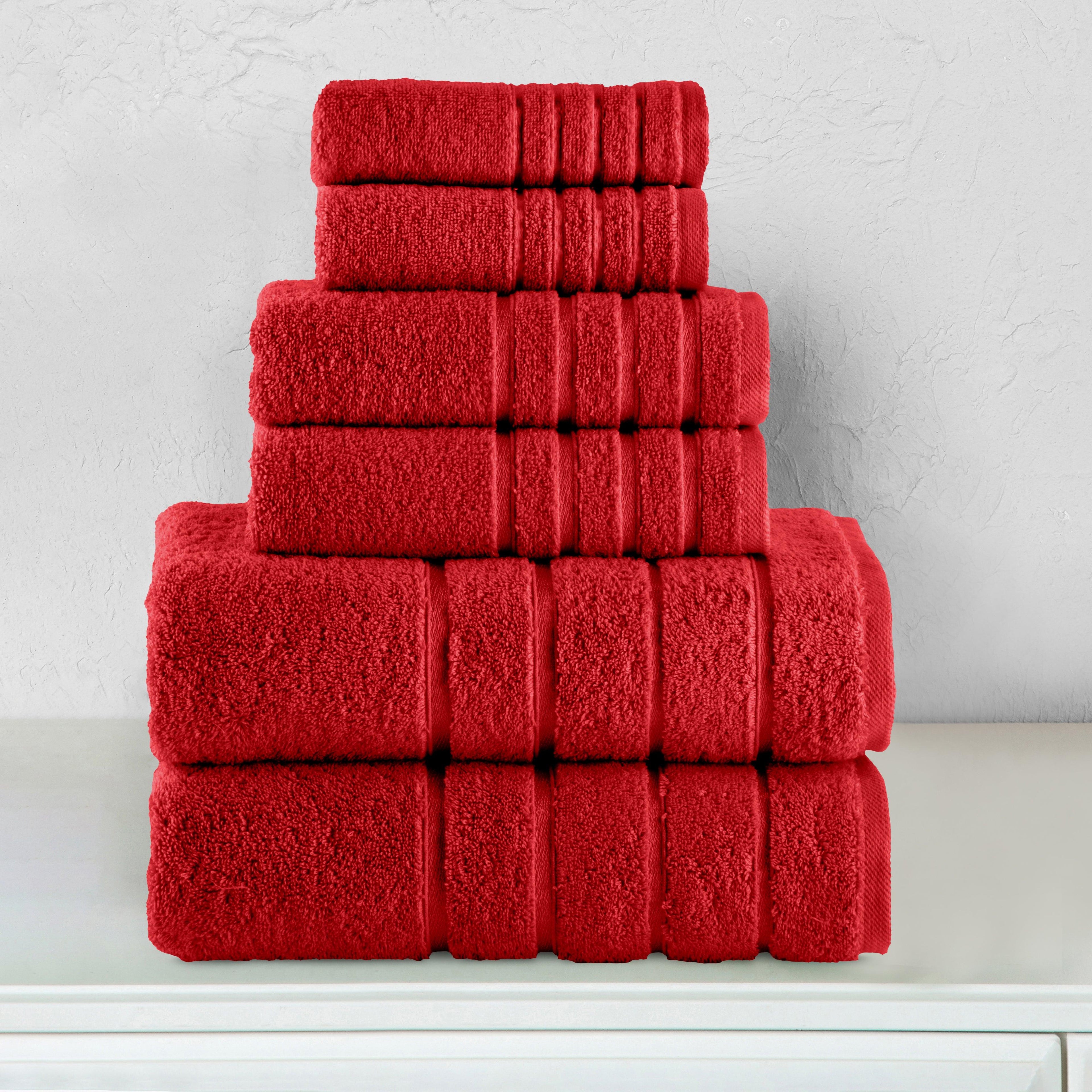 6-Piece Turkish Cotton 4 Lines Stripe Towel Set, 2 Washcloths, 2 Hand Towels and 2 Bath Towels