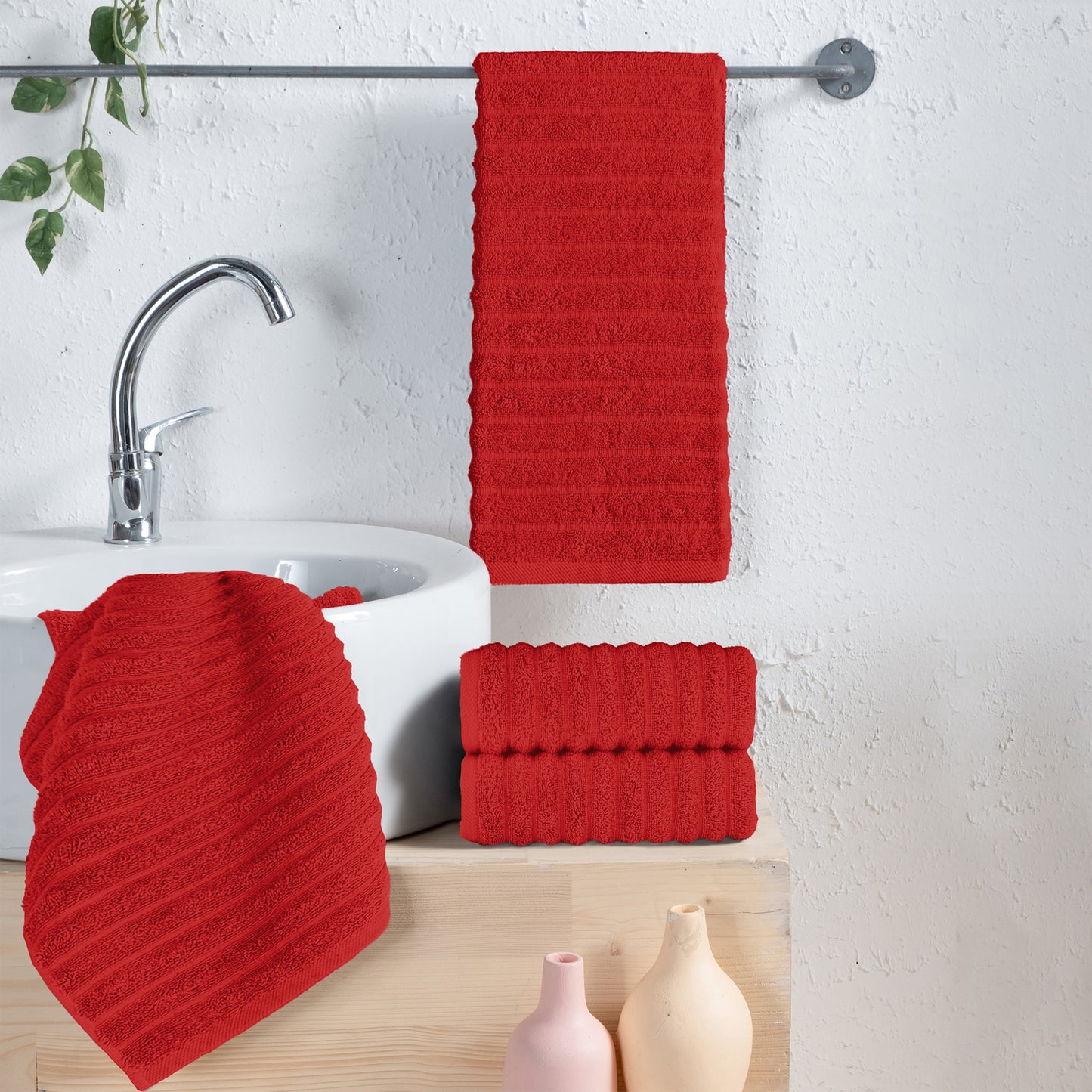 Elegant Comfort 4-Pack Premium Turkish Cotton Corduroy Stripe Hand Towel Set, 16 x 28 inch