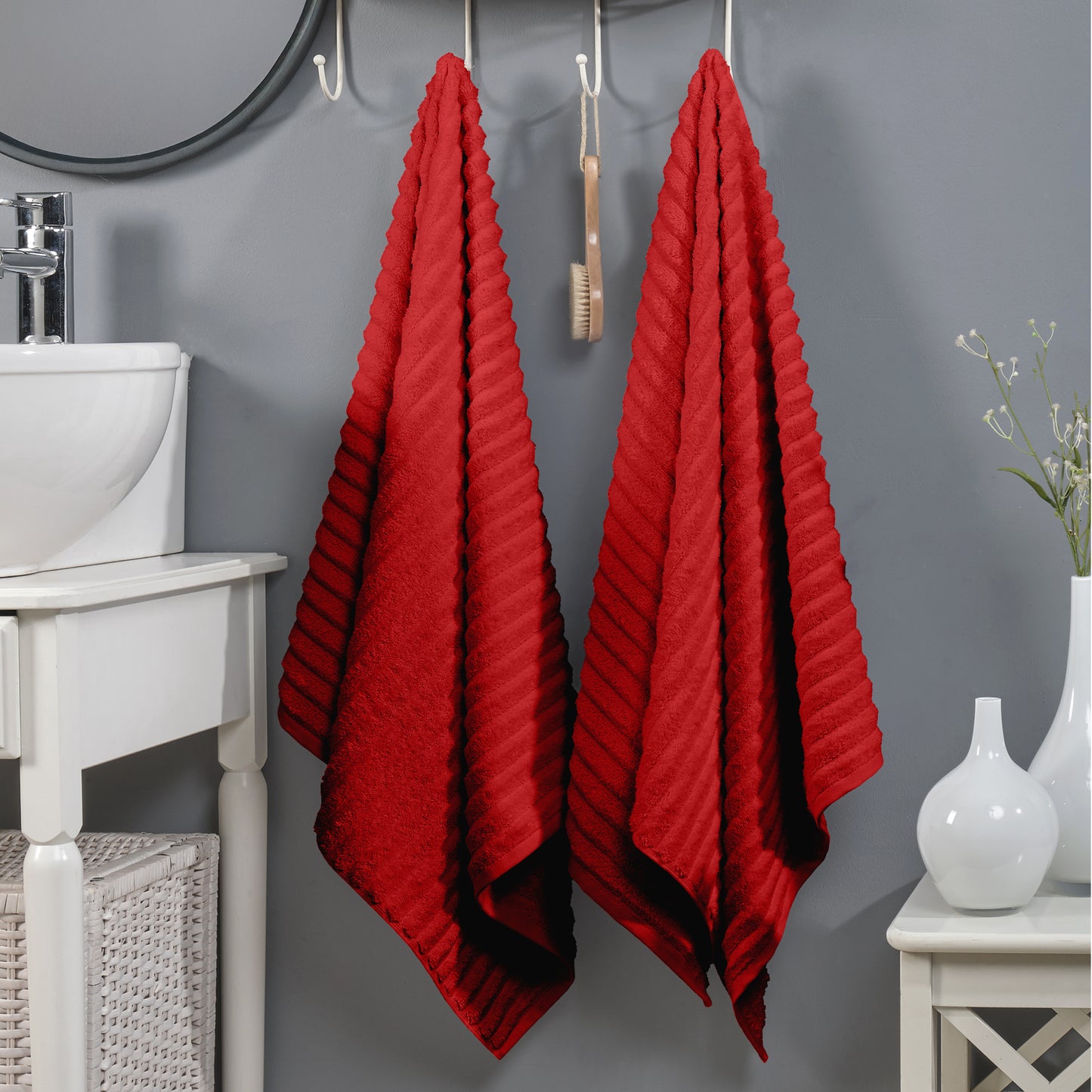 Elegant Comfort 2-Pack Premium Turkish Cotton Corduroy Stripe Bath Towel Set, 27 x 54 inch