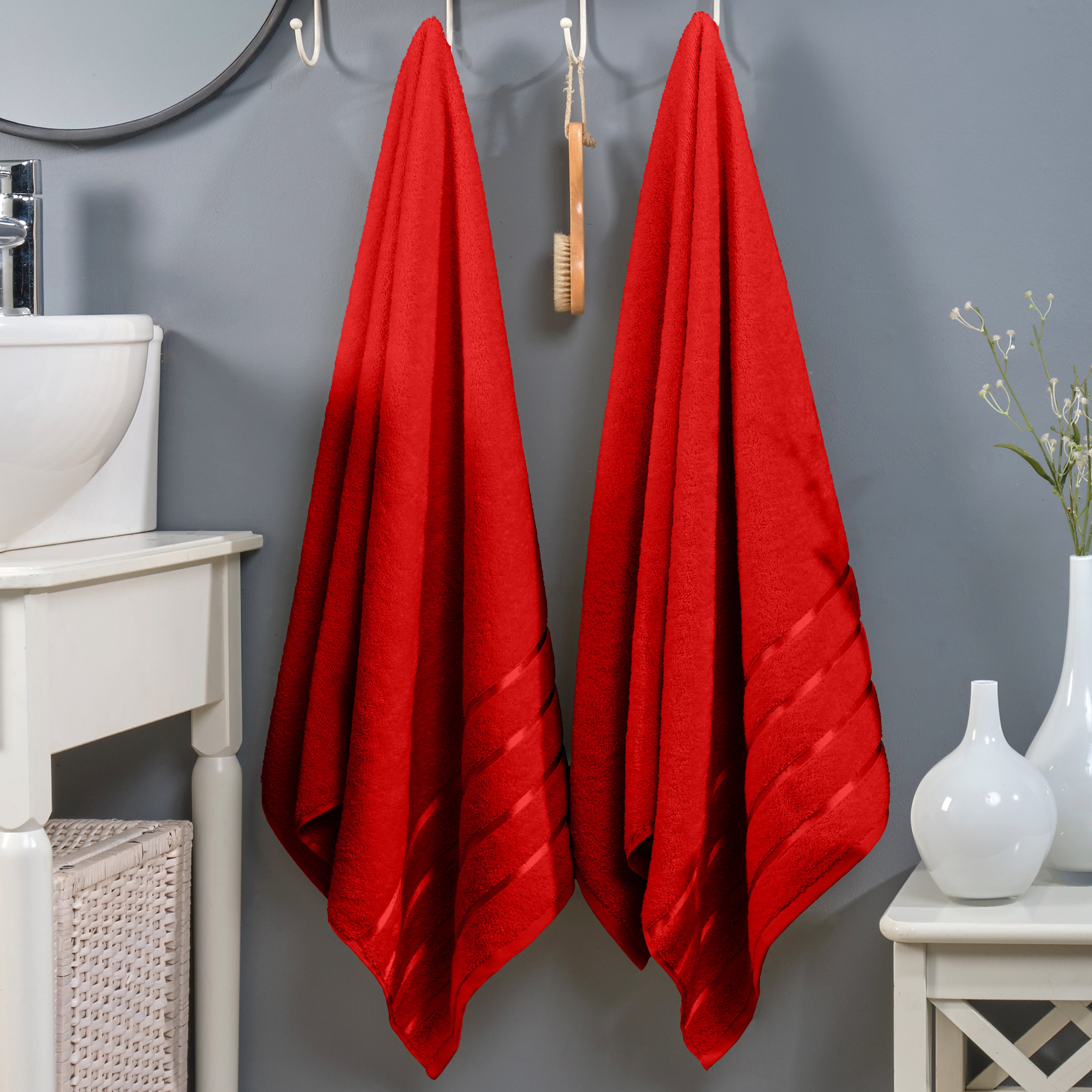 2-Pack Premium Turkish Cotton 4 Lines Stripe Bath Towel Set, 27 x 54 inch