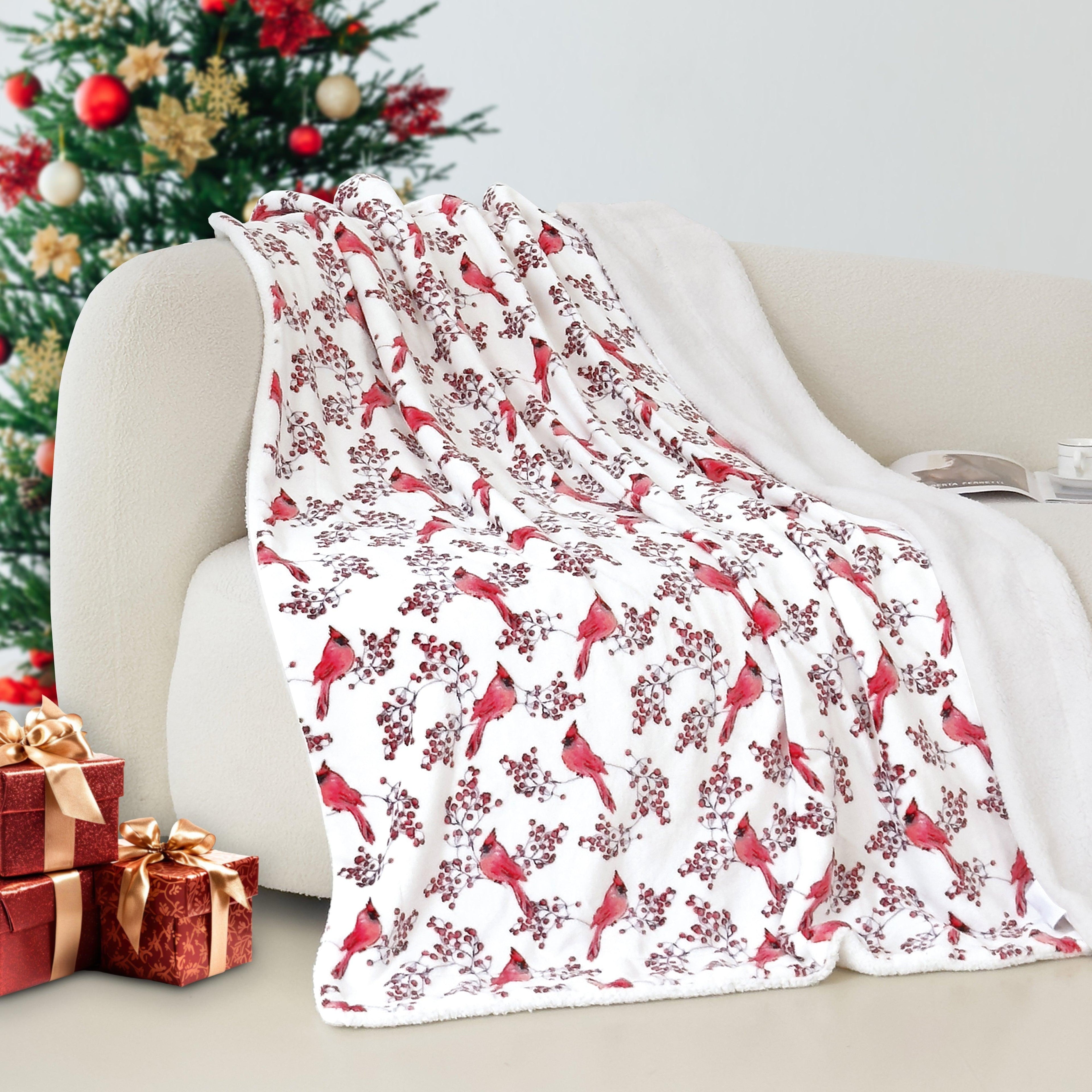 Christmas Sherpa Throw with Flannel Fleece - 50 x 60 inches