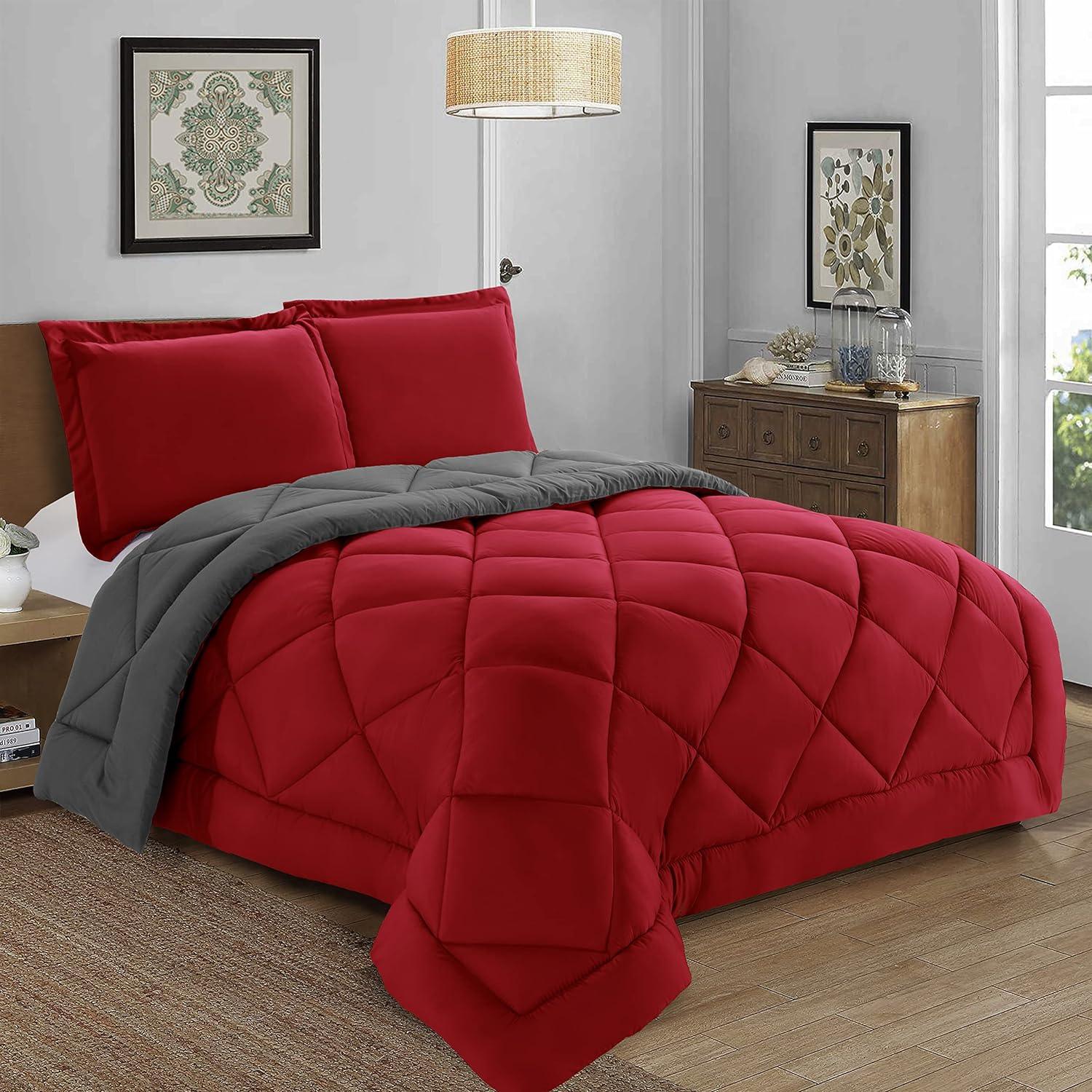 3-Piece Reversible Diamond Stitched Comforter & Shams
