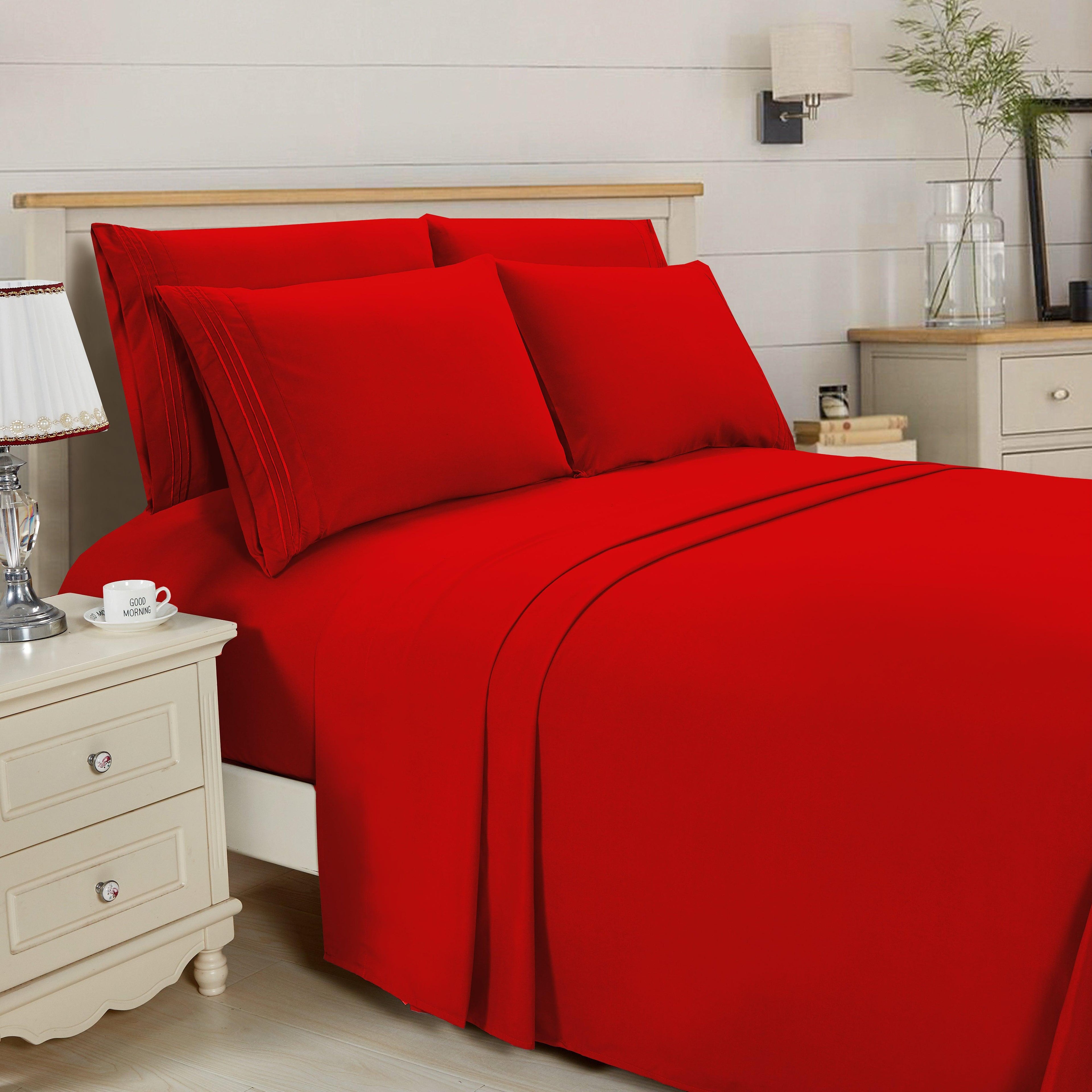 Essential 6-Piece 3-Line Embroidery Sheet Set, Soft as a Hotel Premium Quality, Bright Shades