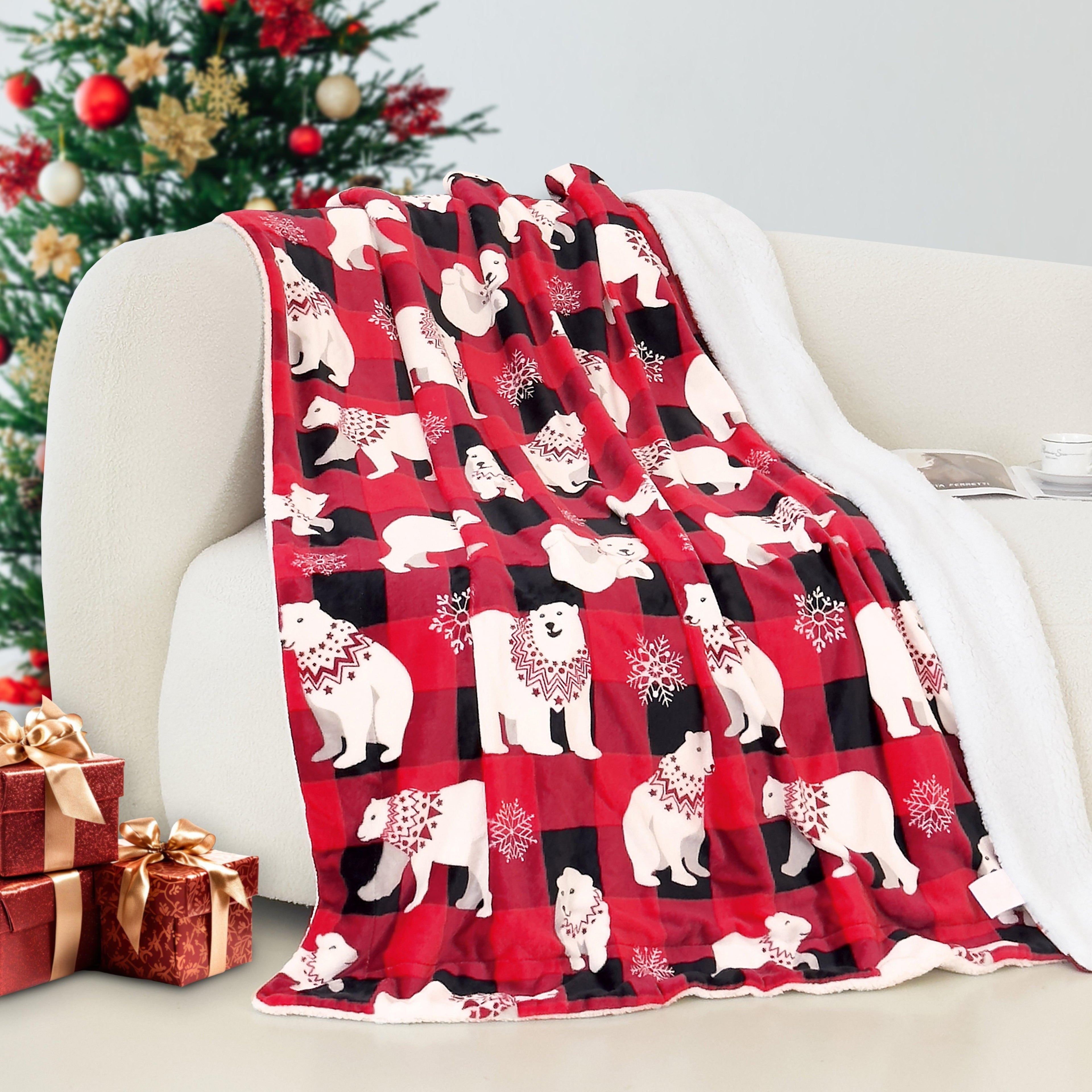 Christmas Sherpa Throw with Flannel Fleece - 50 x 60 inches