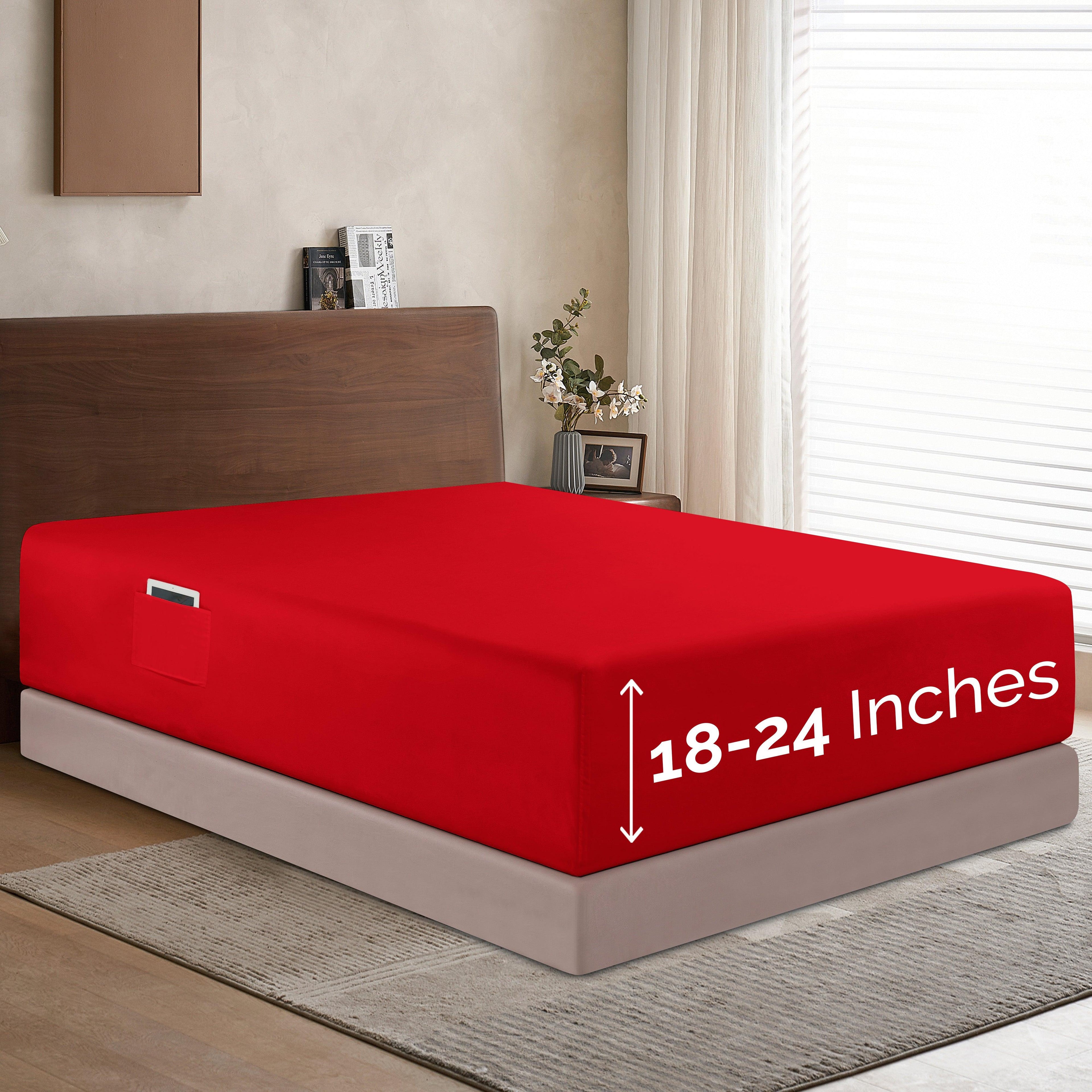 Extra Deep Pocket 18"-24" Single Fitted Sheet for High Mattress, Bright Shades