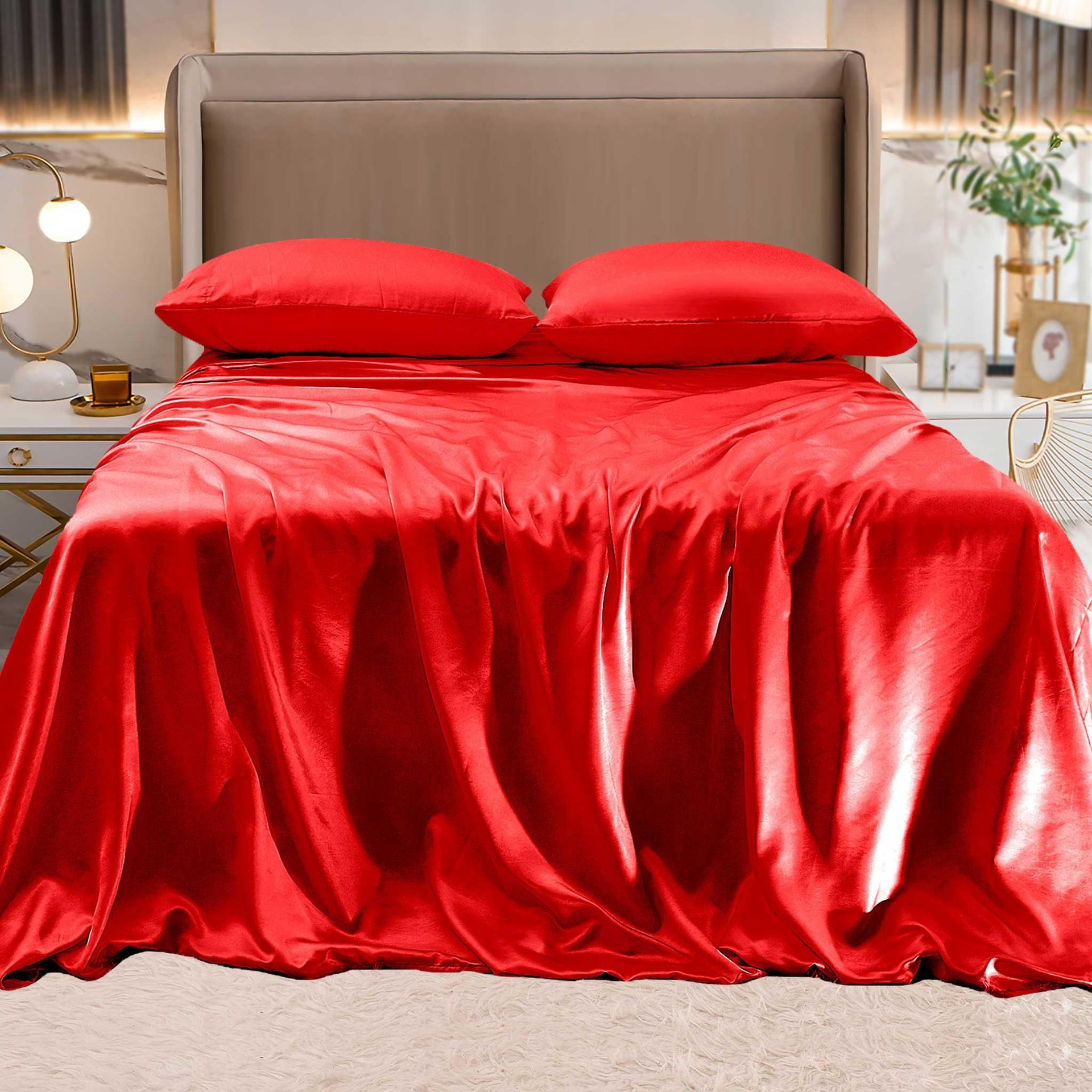Fine 4-Piece Silky Satin Sheet Set, Moody Shades, image size:1920x1920
