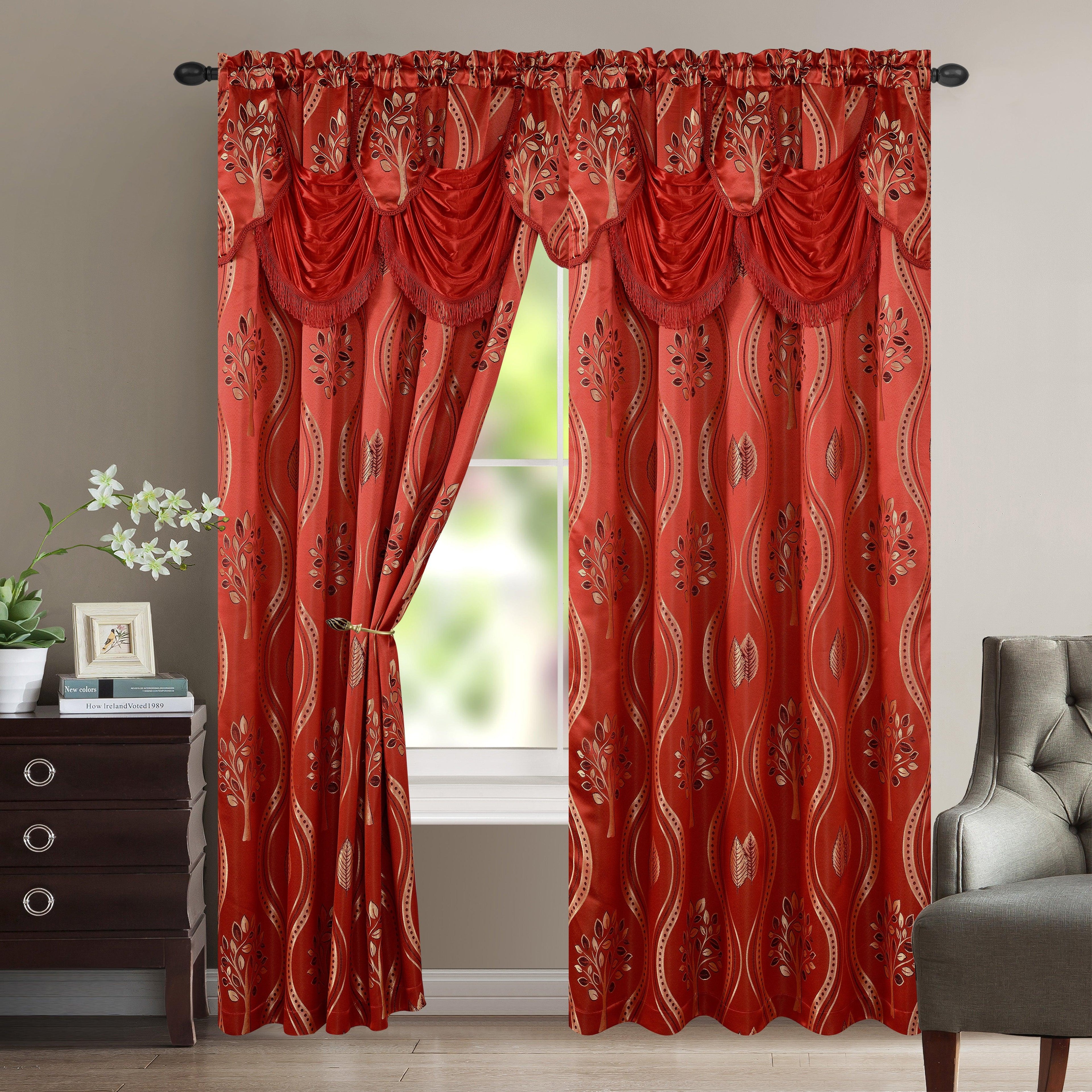 Set of 2 Aurora Curtain Panels- Attached Valance - Rod Pocket- 54" W x 84" L