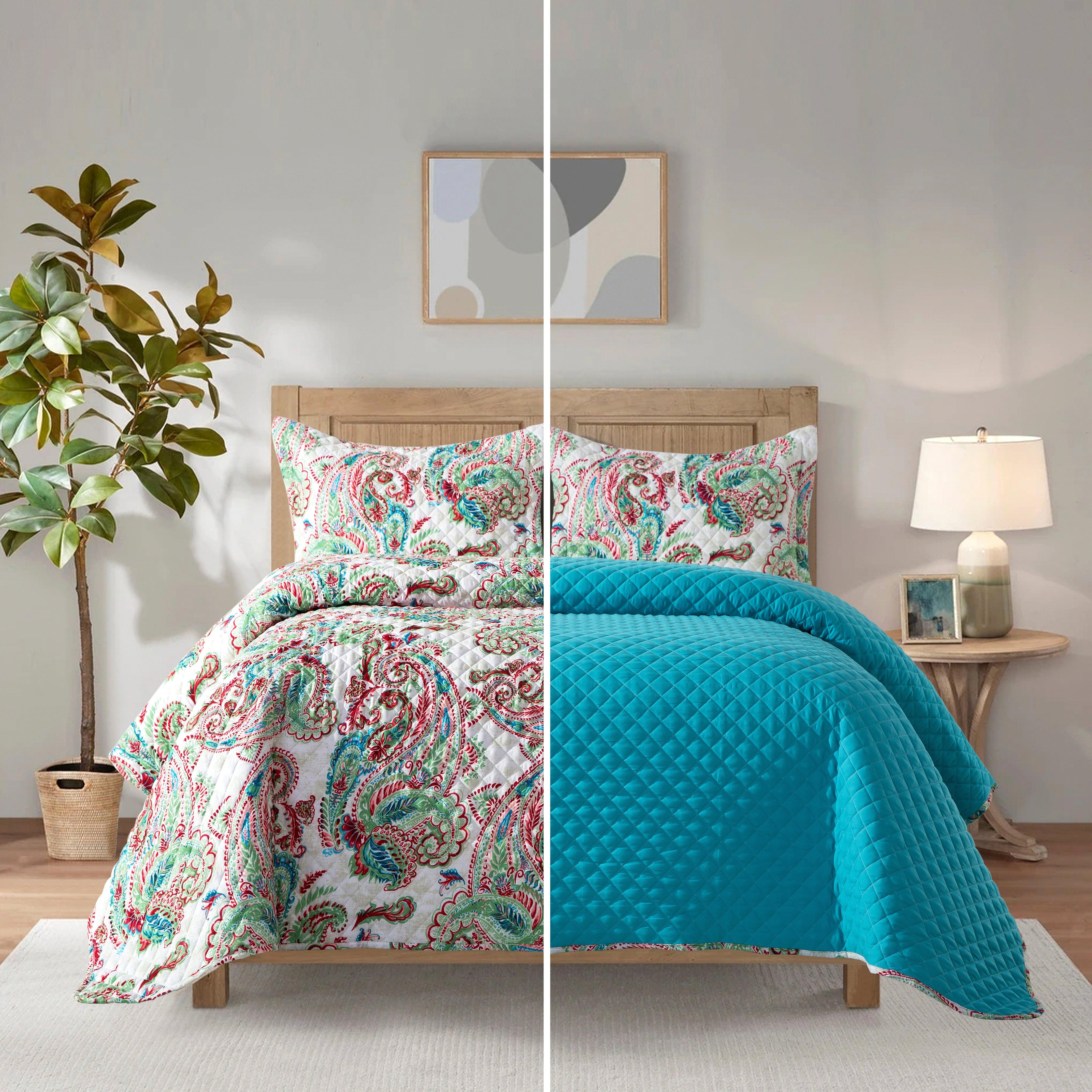 3-Piece Paisley Quilted Reversible Bedspread Coverlet Set