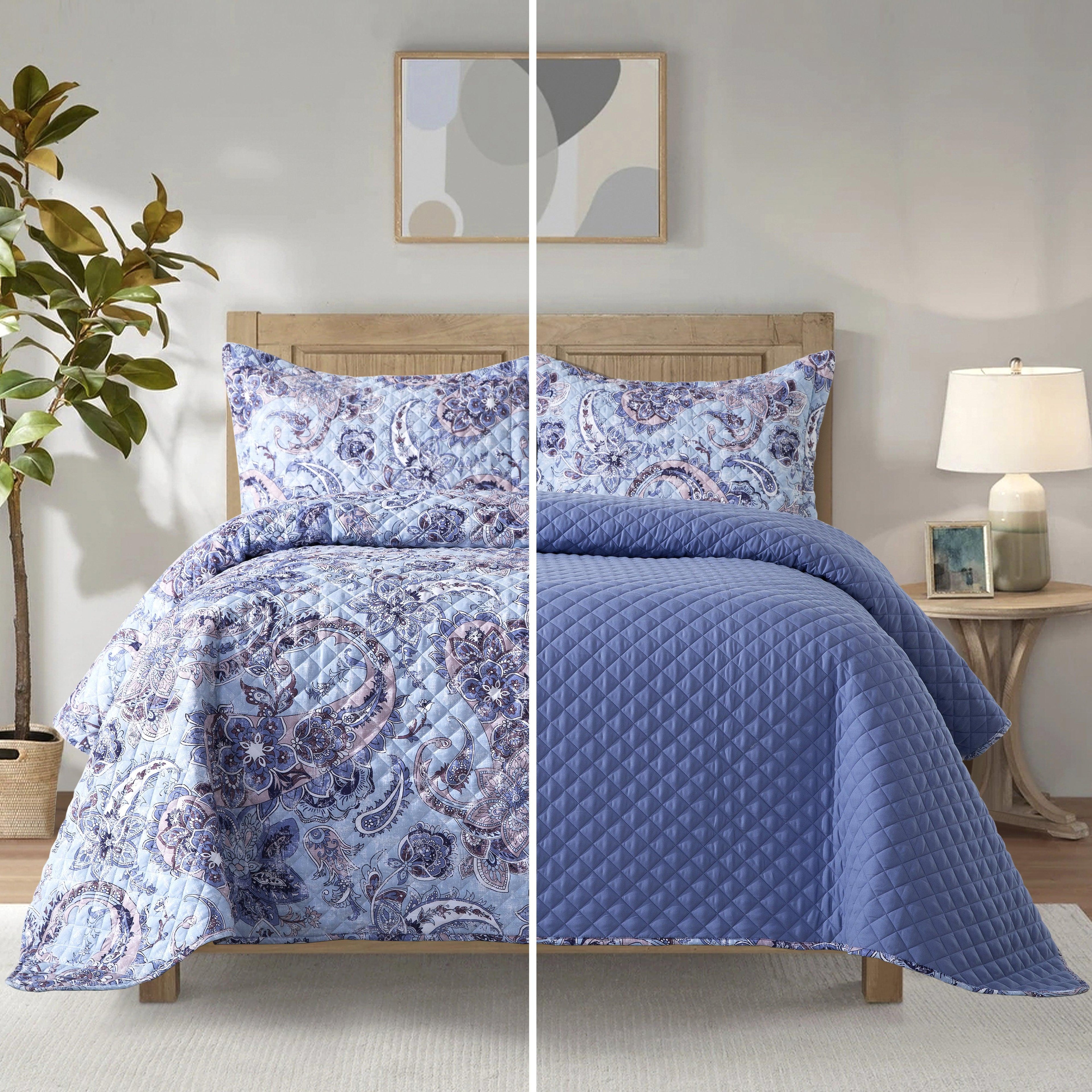 3-Piece Paisley Quilted Reversible Bedspread Coverlet Set