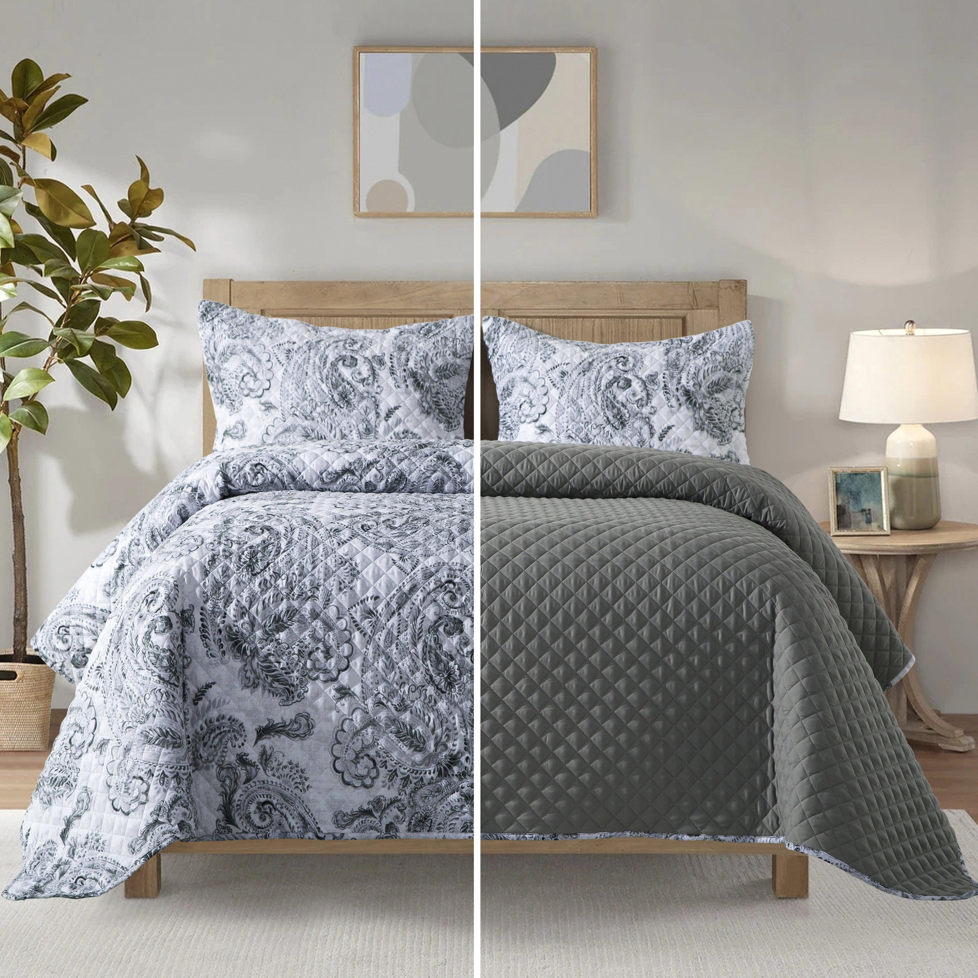 3-Piece Paisley Quilted Reversible Bedspread Coverlet Set