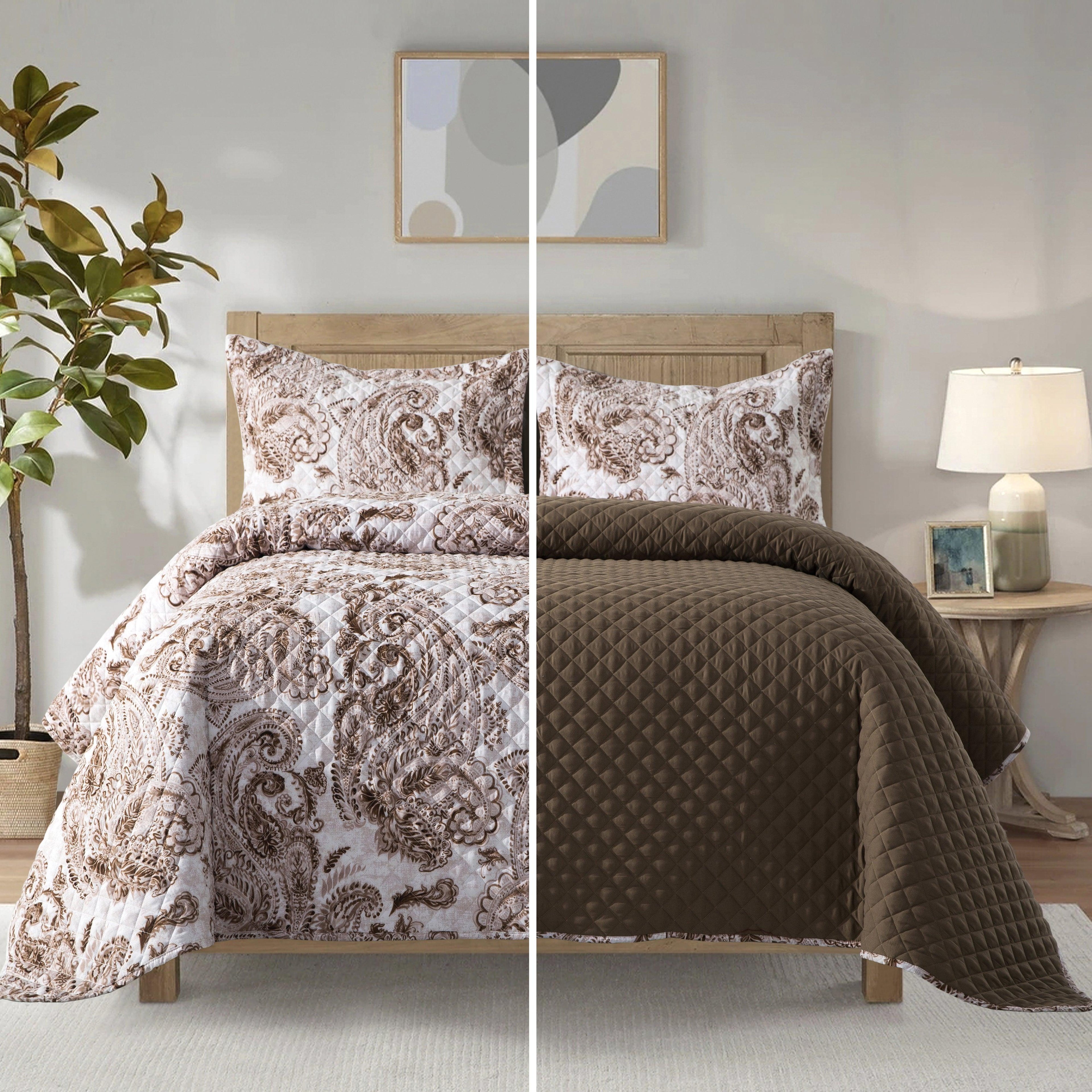 3-Piece Paisley Quilted Reversible Bedspread Coverlet Set