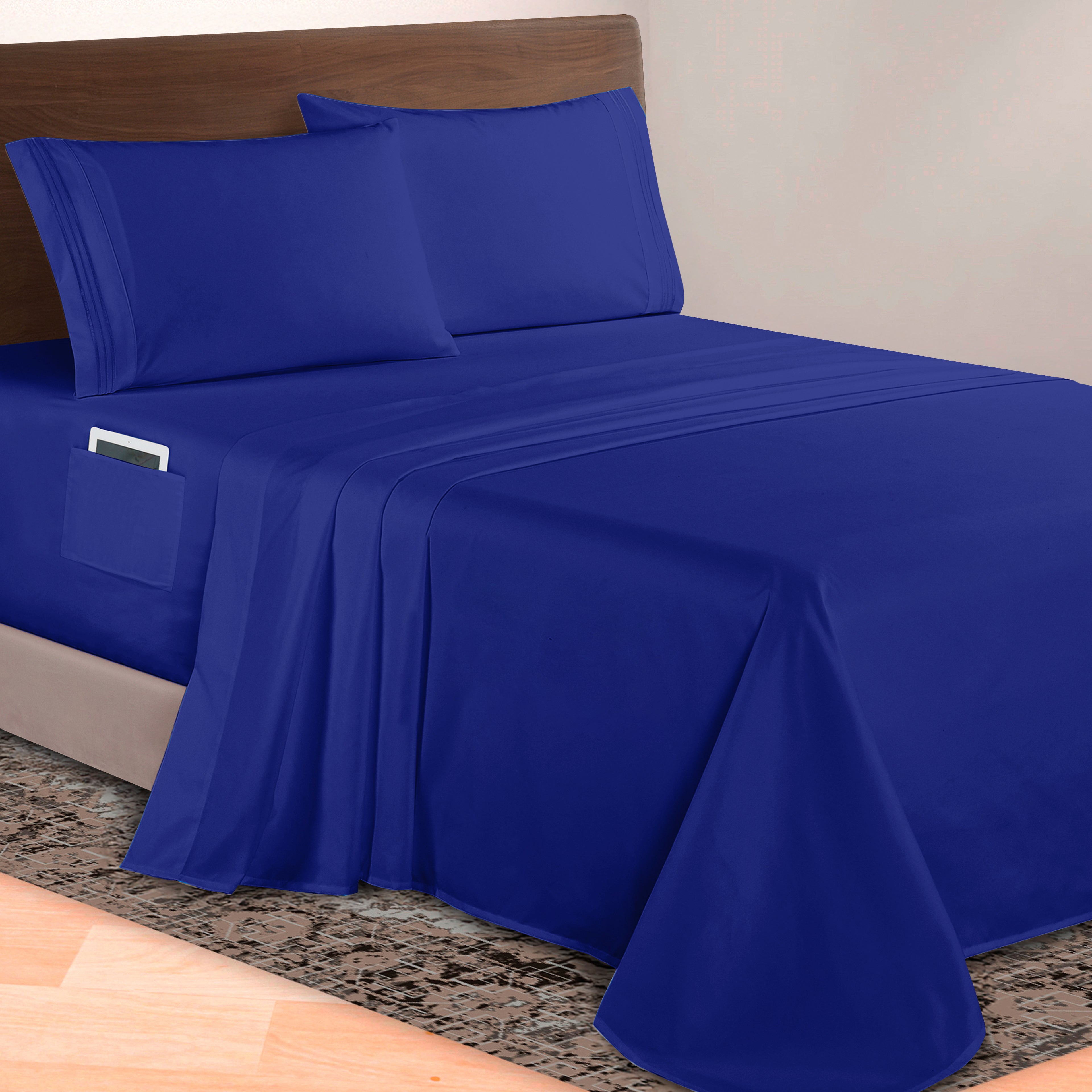 Extra deep 18-24 Inch Pocket 3 Line Embroidery, 4-Piece Sheet Set, Moody Shades