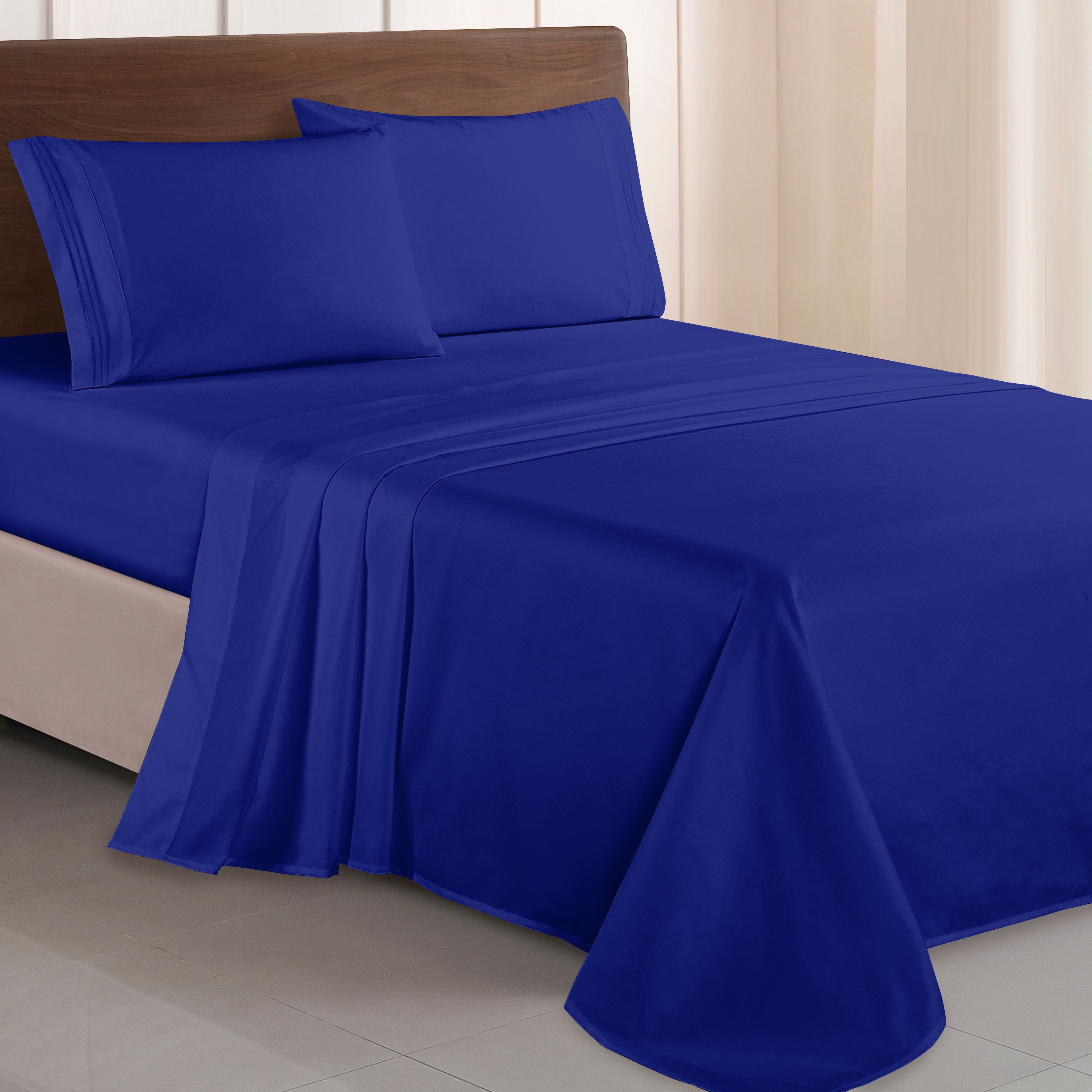 Essential Solid 3 Line Embroidery - Soft as a Hotel Premium Quality, 4-Piece Sheet Set, Bright Shades