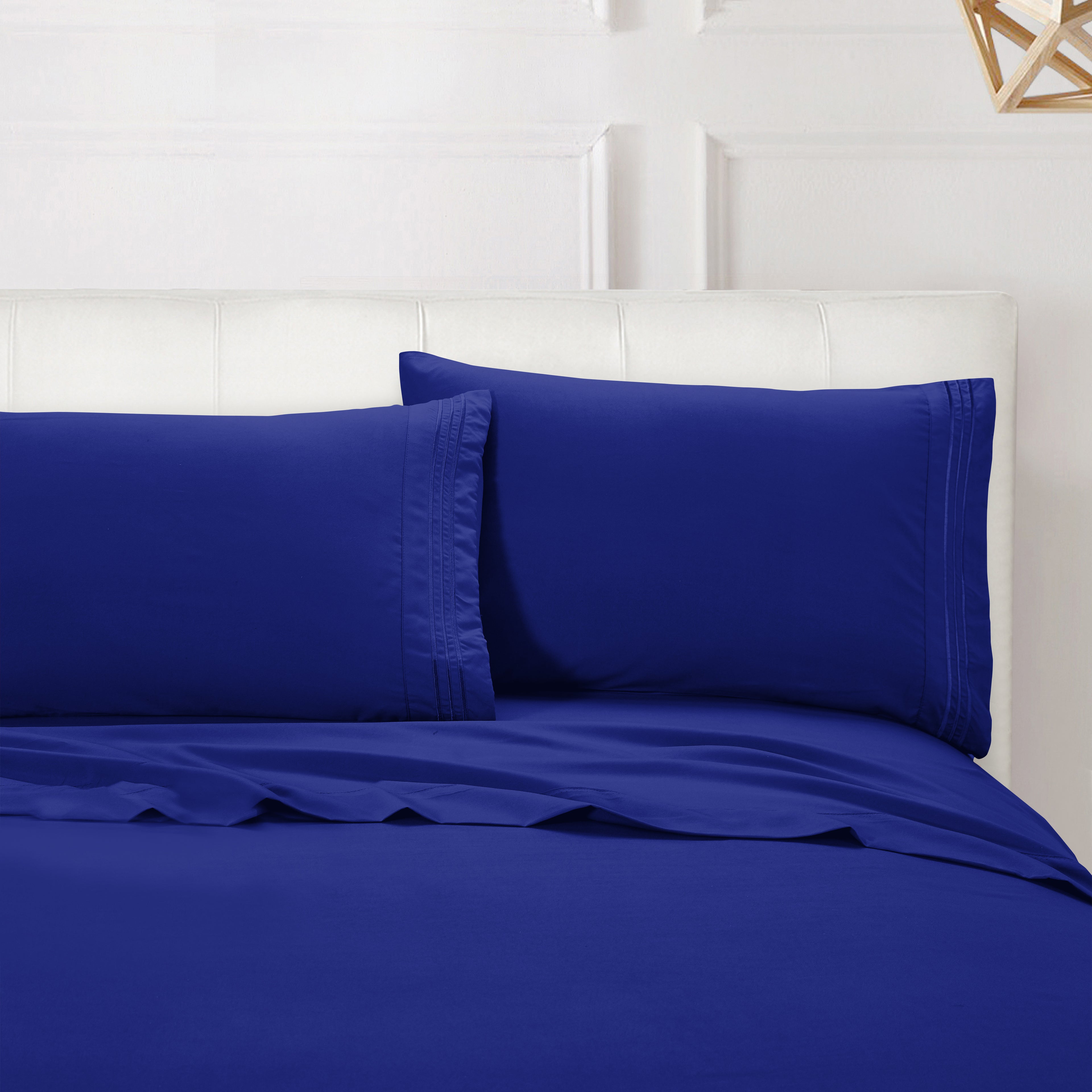 Essential Solid 3 Line Embroidery - Soft as a Hotel Premium Quality, 4-Piece Sheet Set, Bright Shades