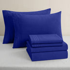 Essential 6-Piece 3-Line Embroidery Sheet Set, Soft as a Hotel Premium Quality,  Moody Shades