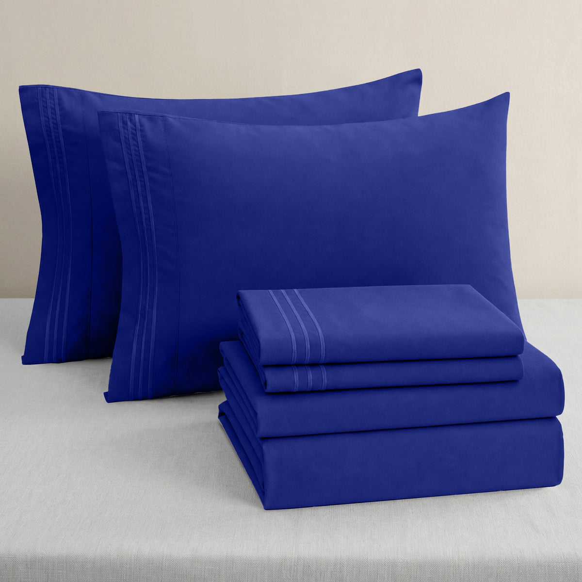 Essential 6-Piece 3-Line Embroidery Sheet Set, Soft as a Hotel Premium Quality,  Moody Shades