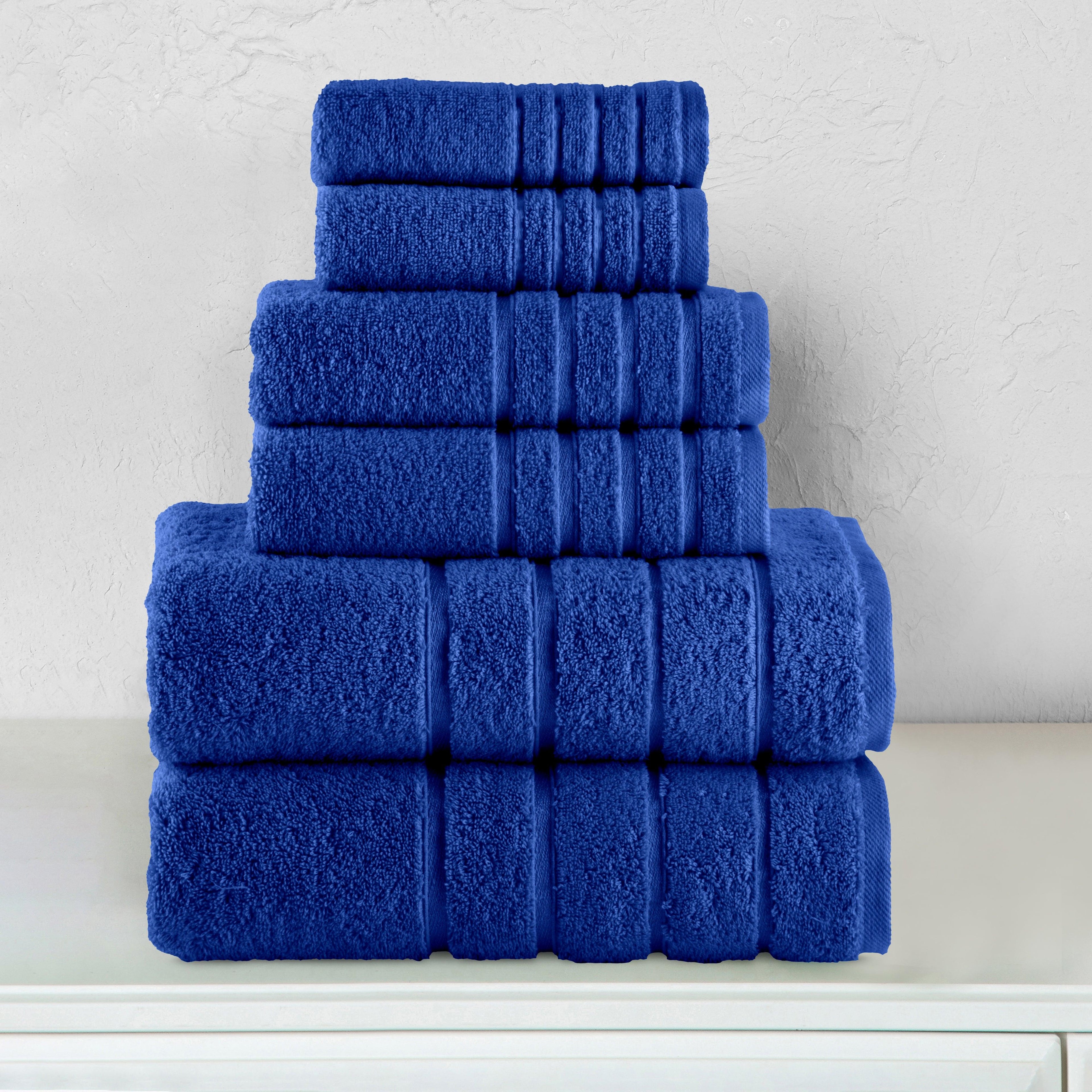 6-Piece Turkish Cotton 4 Lines Stripe Towel Set, 2 Washcloths, 2 Hand Towels and 2 Bath Towels