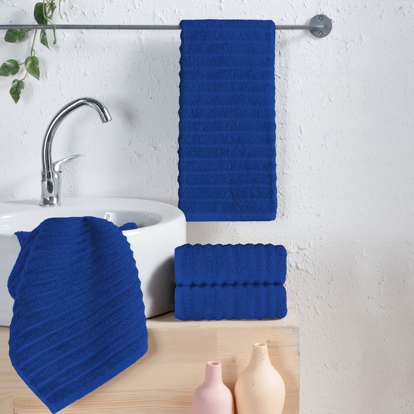 Elegant Comfort 4-Pack Premium Turkish Cotton Corduroy Stripe Hand Towel Set, 16 x 28 inch