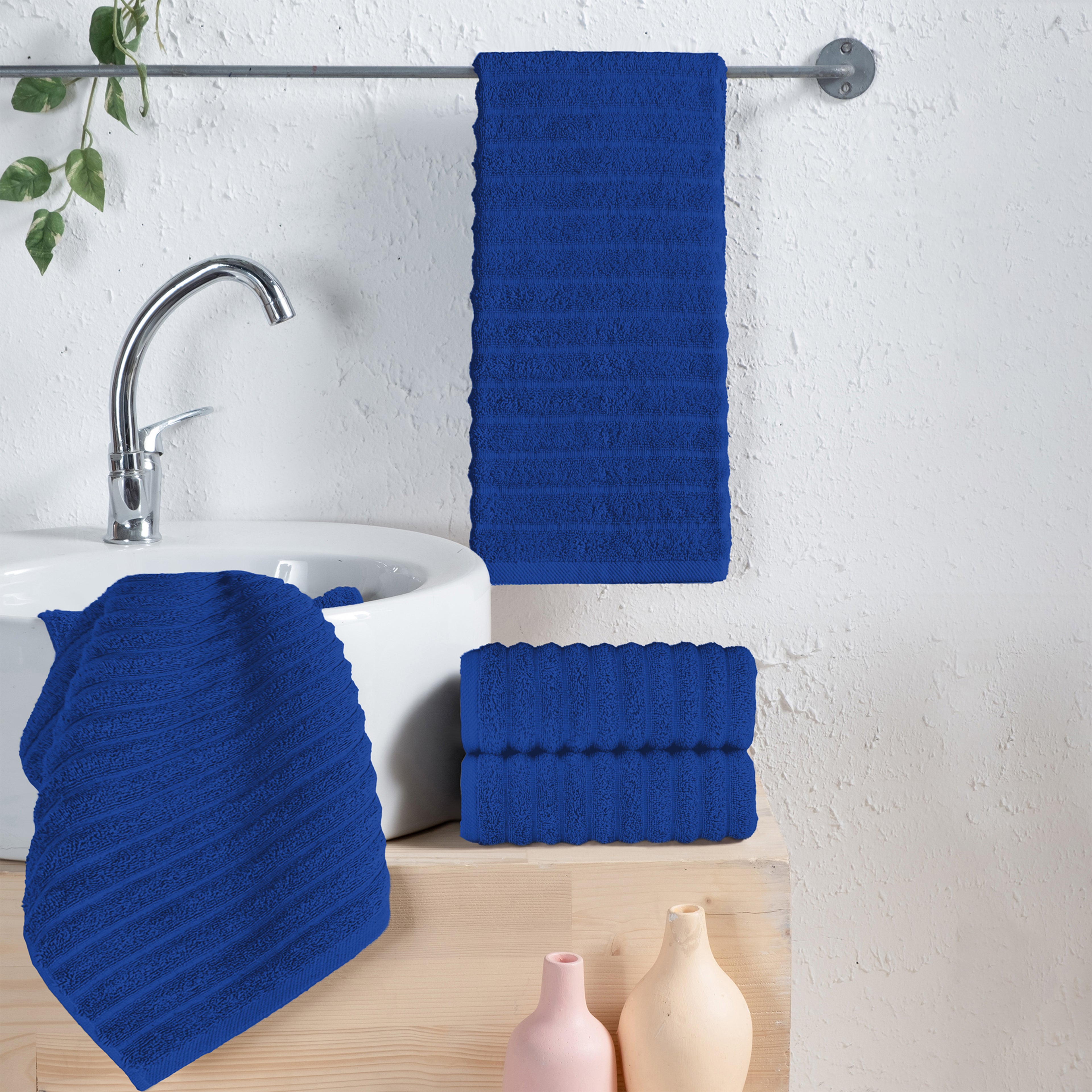 4-Pack Premium Turkish Cotton Corduroy Stripe Hand Towel Set, 16 x 28 inch