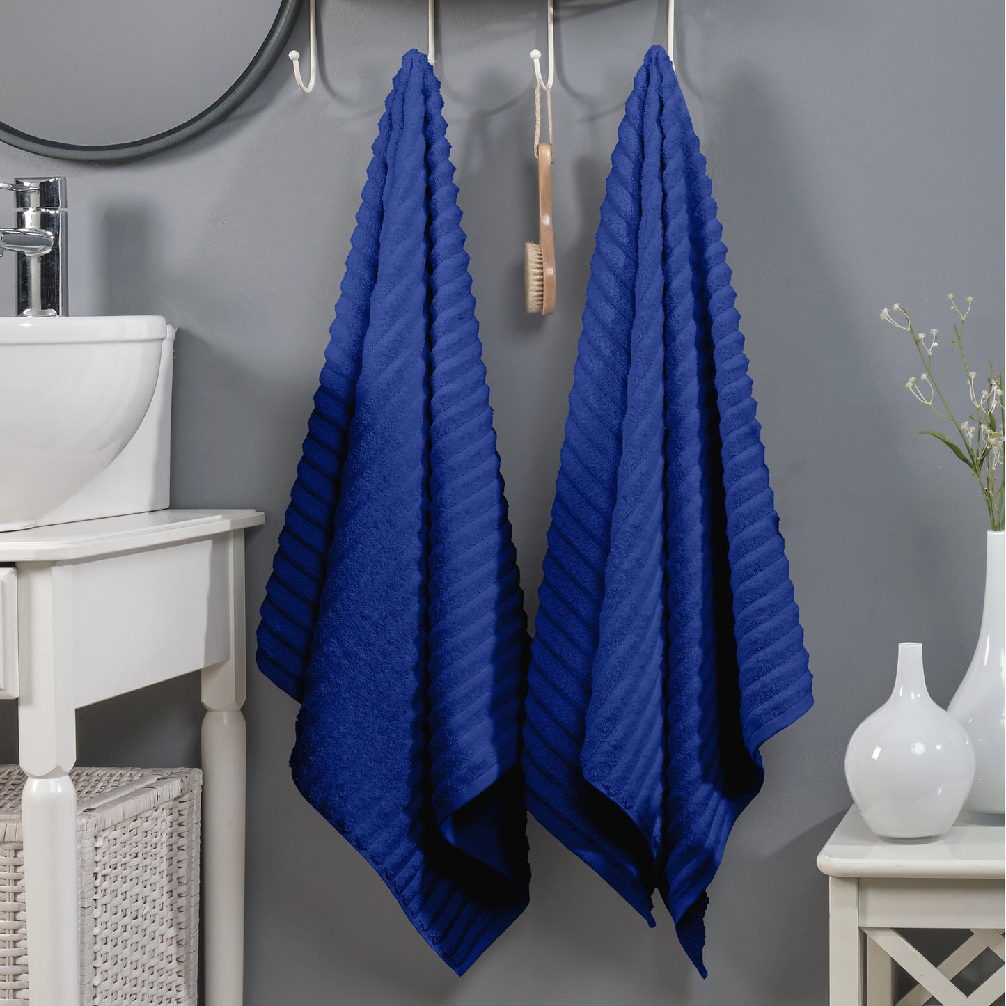 Elegant Comfort 2-Pack Premium Turkish Cotton Corduroy Stripe Bath Towel Set, 27 x 54 inch