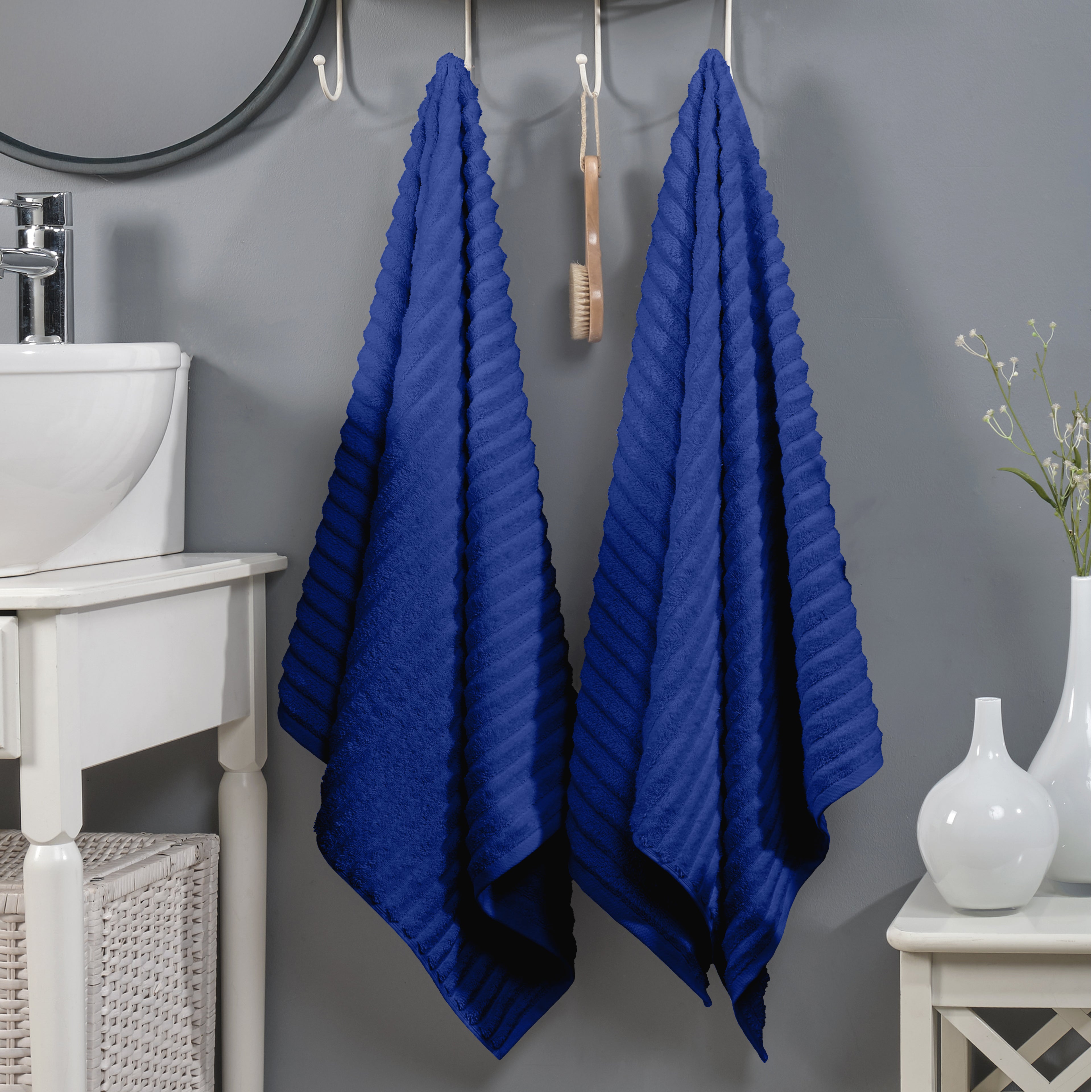 2-Pack Premium Turkish Cotton Corduroy Stripe Bath Towel Set, 27 x 54 inch