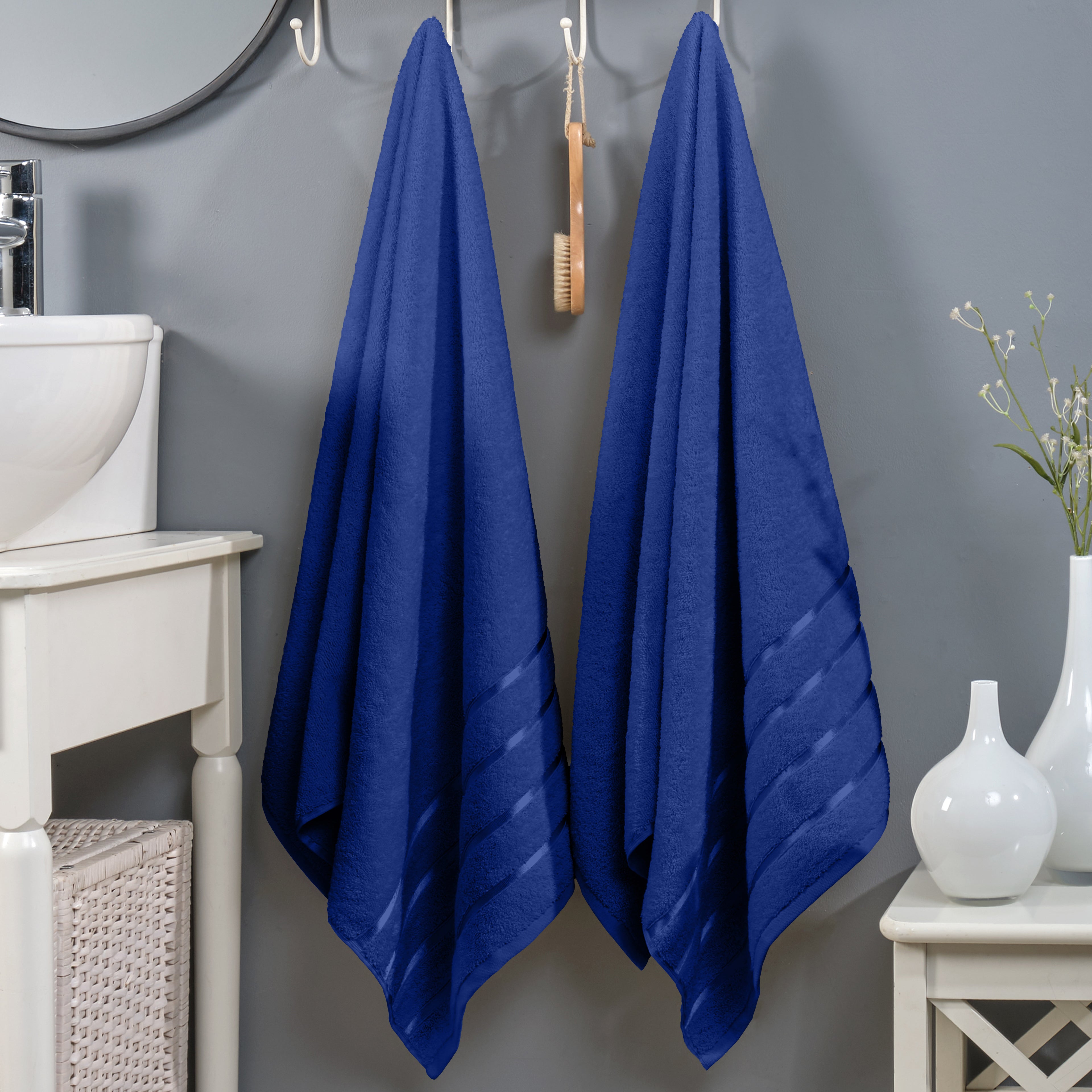 2-Pack Premium Turkish Cotton 4 Lines Stripe Bath Towel Set, 27 x 54 inch