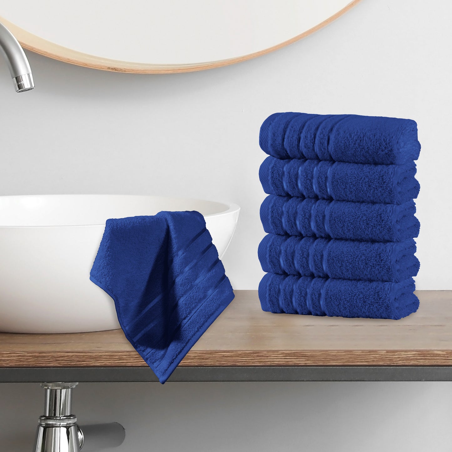 Elegant Comfort 6-Pack Premium Turkish Cotton 4 Lines Stripe Washcloths Set, 13 x 13 inch