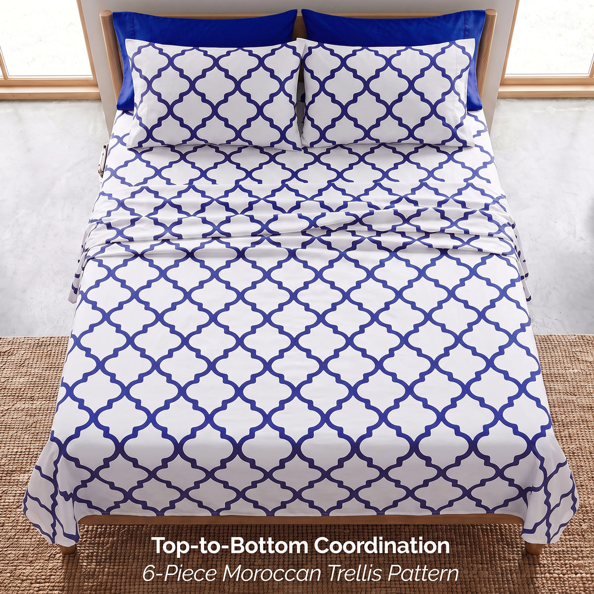 6-Piece Moroccan Trellis Printed Pattern - Soft as a Hotel Premium Quality