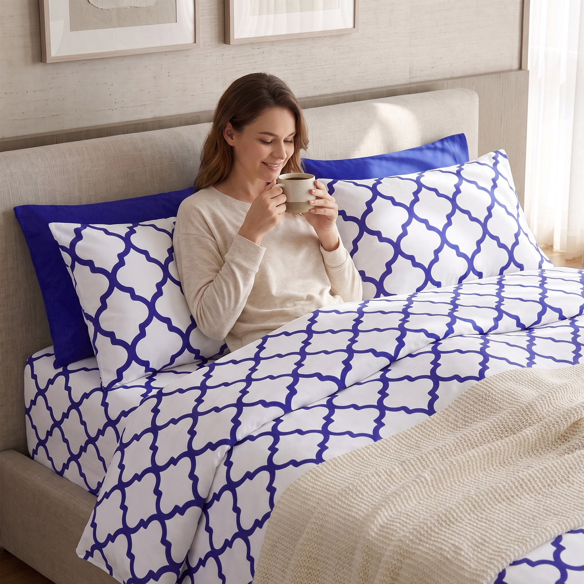6-Piece Moroccan Trellis Printed Pattern - Soft as a Hotel Premium Quality