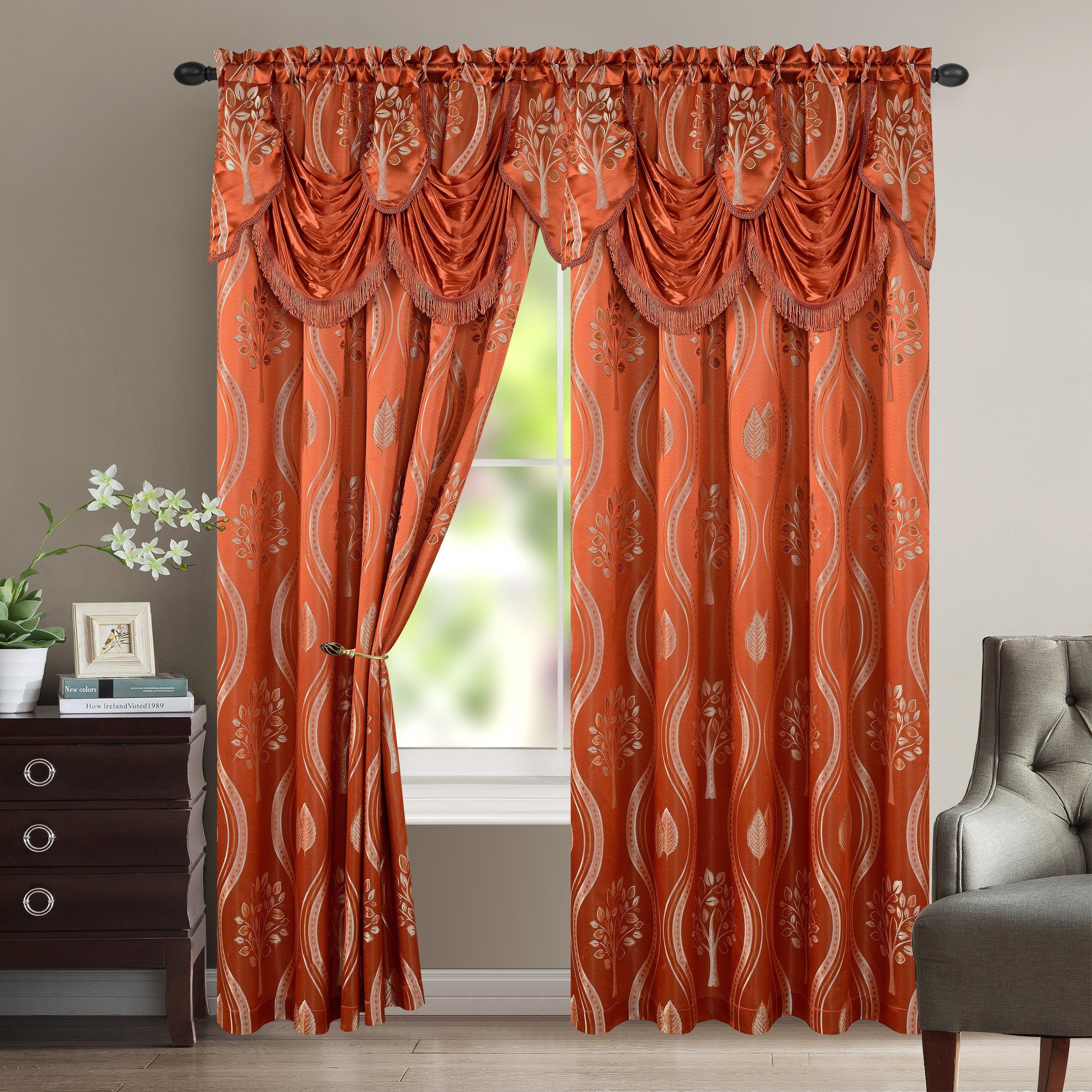 Set of 2 Aurora Curtain Panels- Attached Valance - Rod Pocket- 54" W x 84" L