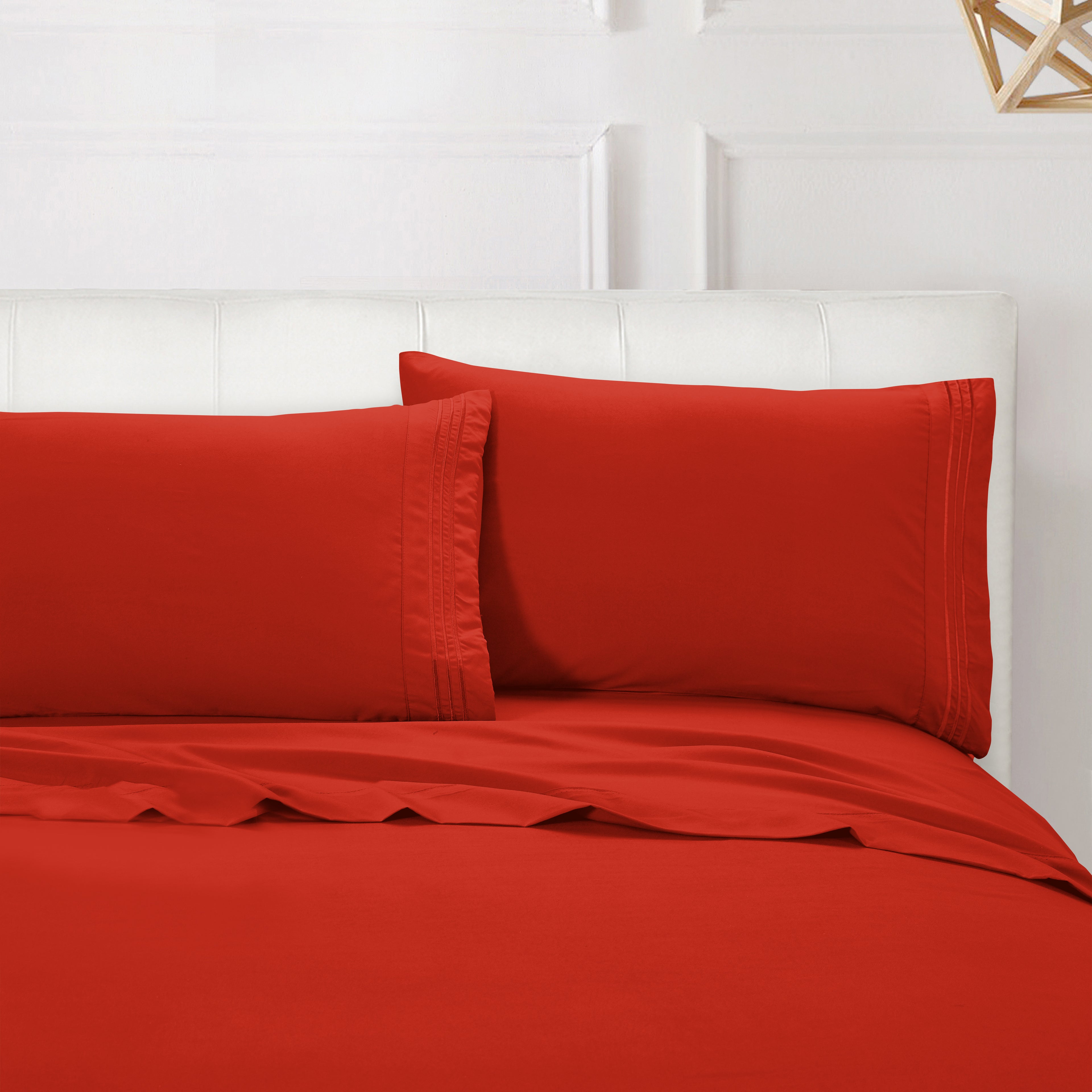 Essential 4-Piece 3-Line Embroidery Sheet Set, Soft as a Hotel Premium Quality,  Moody Shades