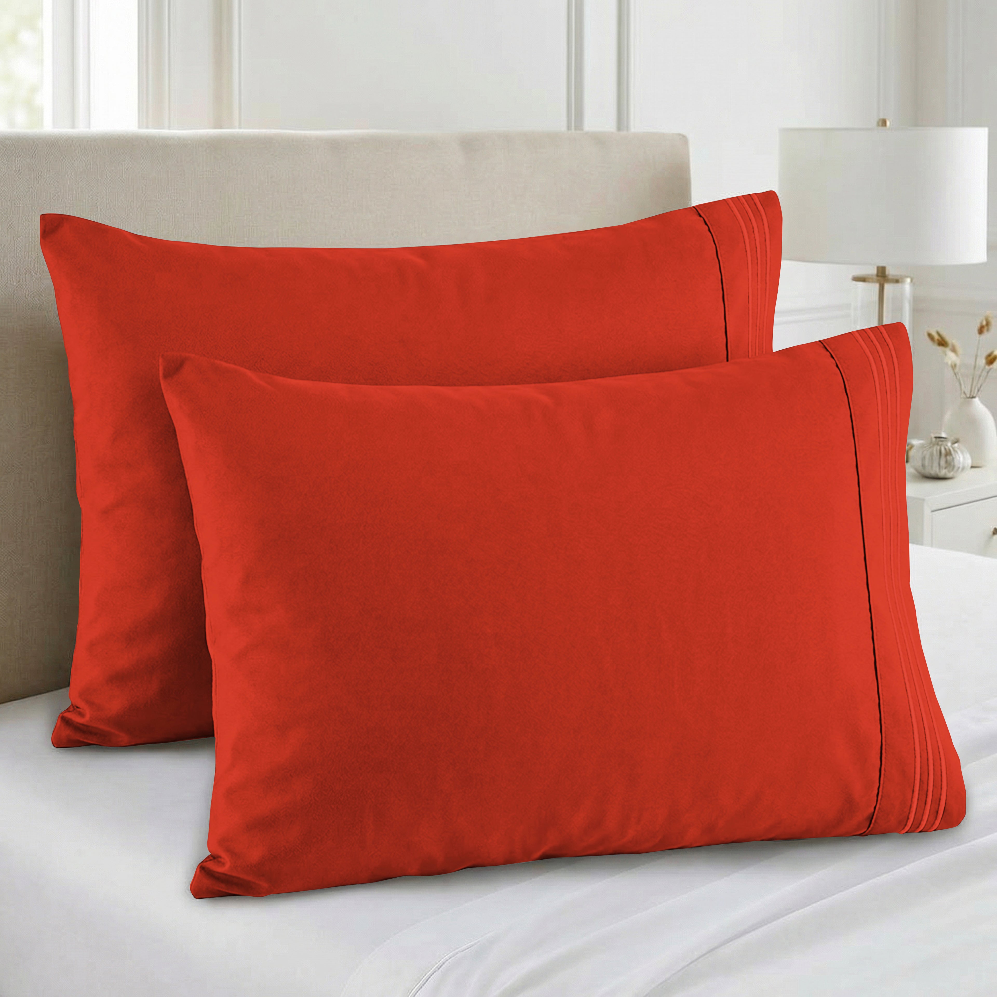 Set of 2 Pillowcases- 3 Line Embroidery