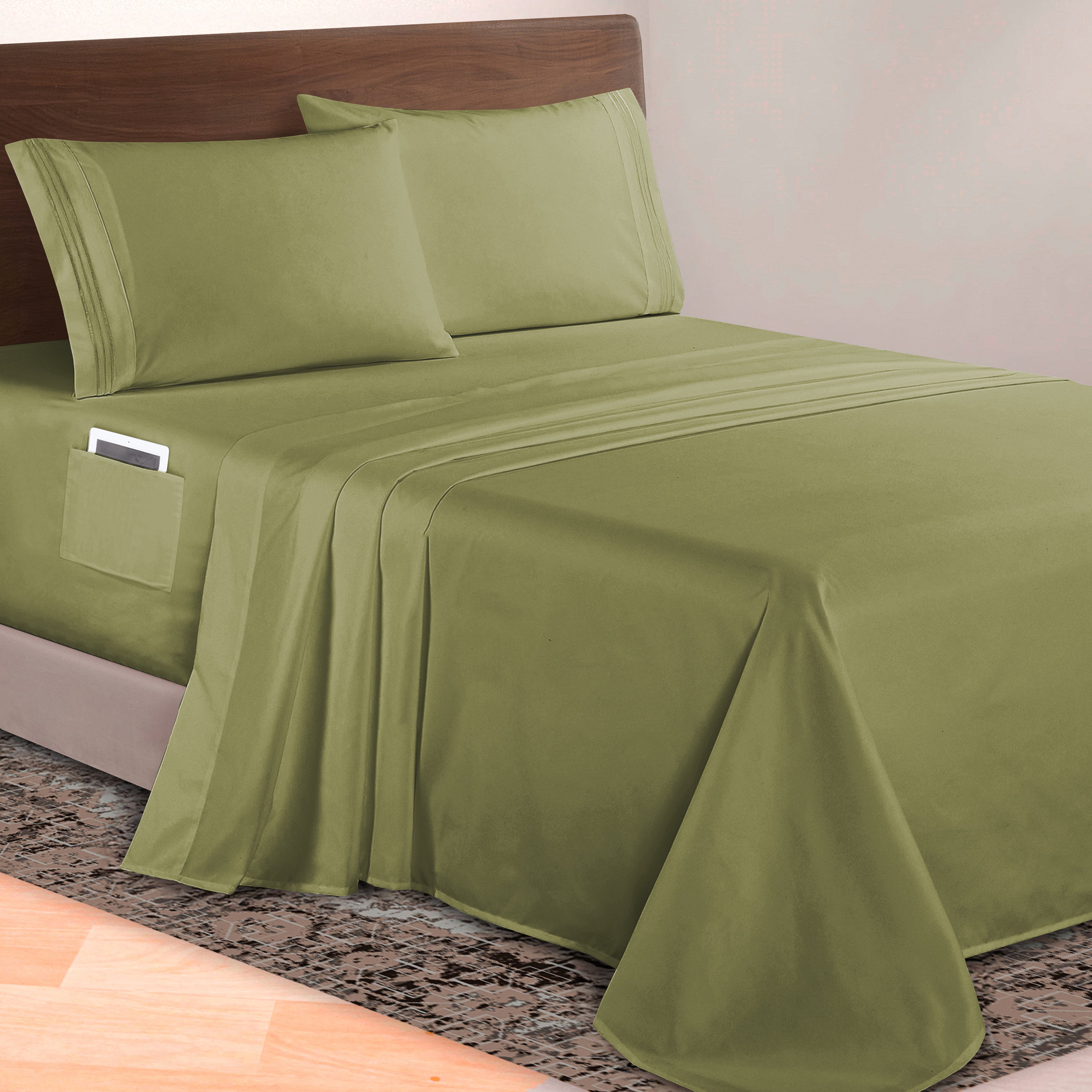 Extra deep 18-24 Inch Pocket 3 Line Embroidery, 4-Piece Sheet Set, Moody Shades