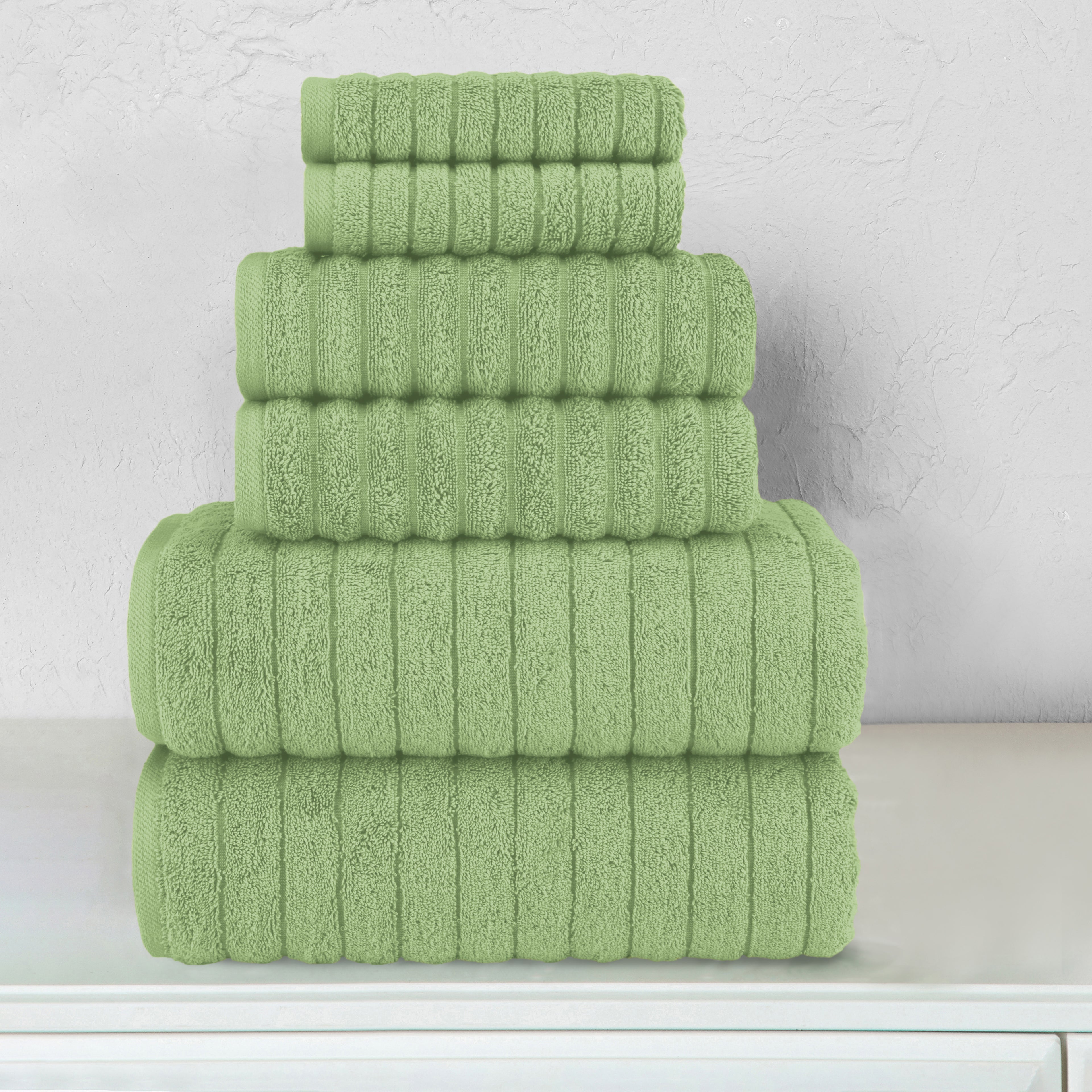 6-Piece Turkish Cotton Corduroy Towel Set, 2 Washcloths, 2 Hand Towels and 2 Bath Towels
