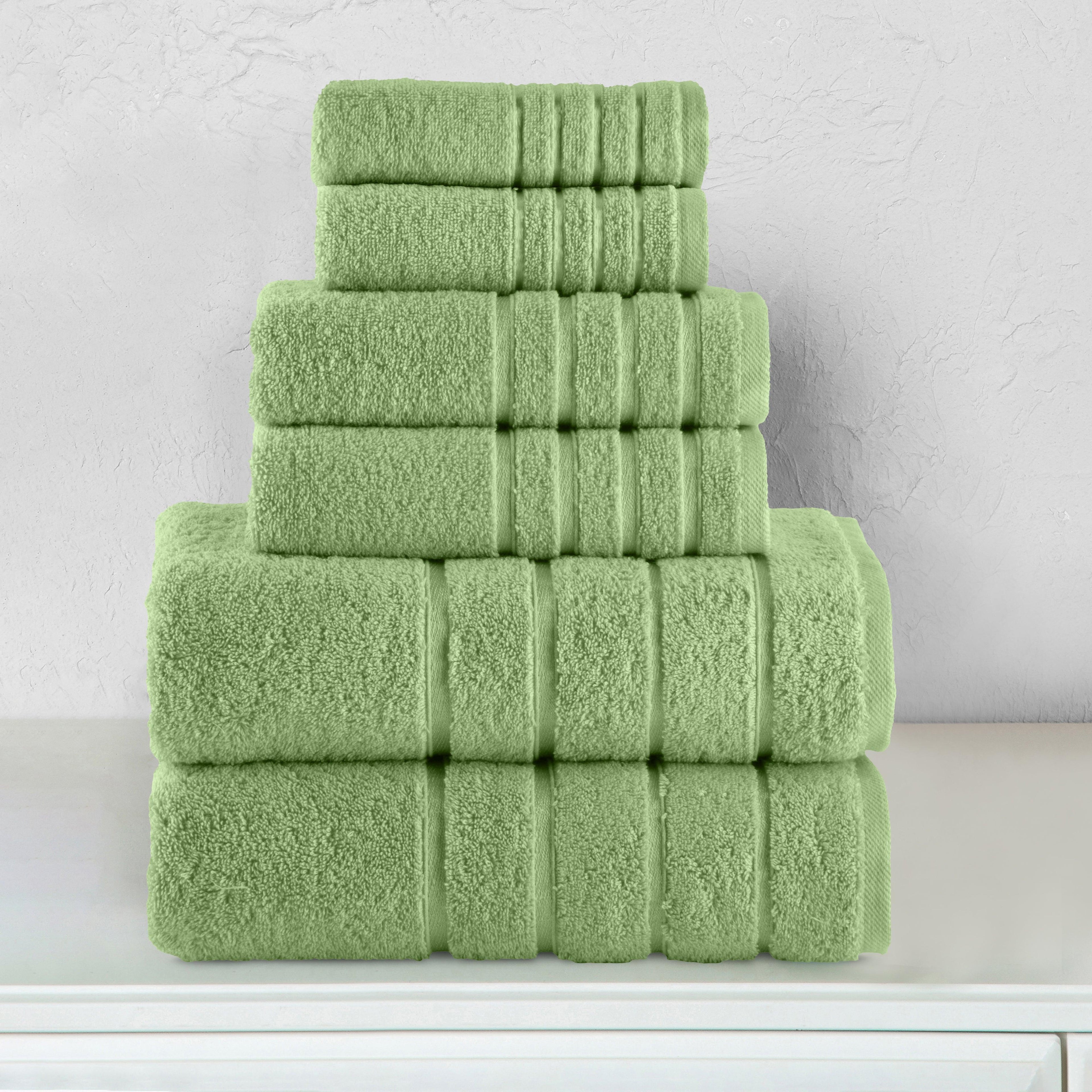 6-Piece Turkish Cotton 4 Lines Stripe Towel Set, 2 Washcloths, 2 Hand Towels and 2 Bath Towels