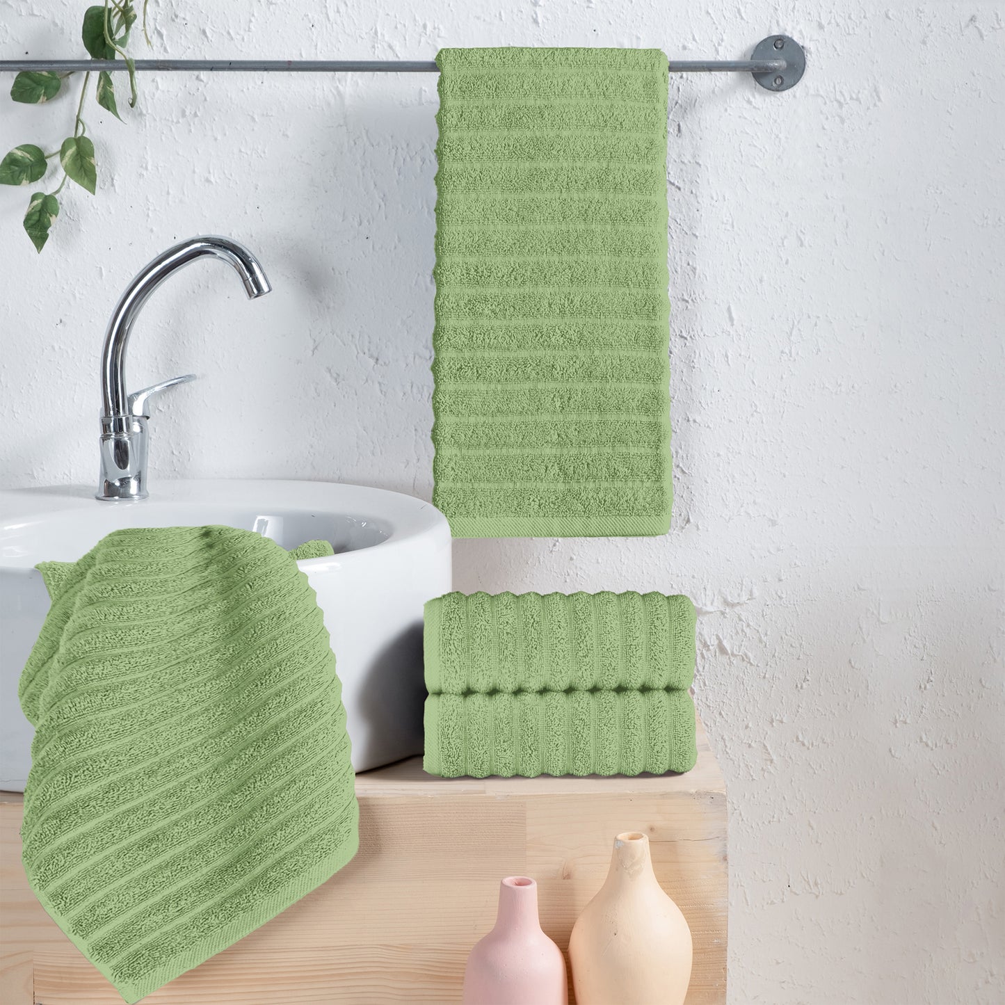 Elegant Comfort 4-Pack Premium Turkish Cotton Corduroy Stripe Hand Towel Set, 16 x 28 inch