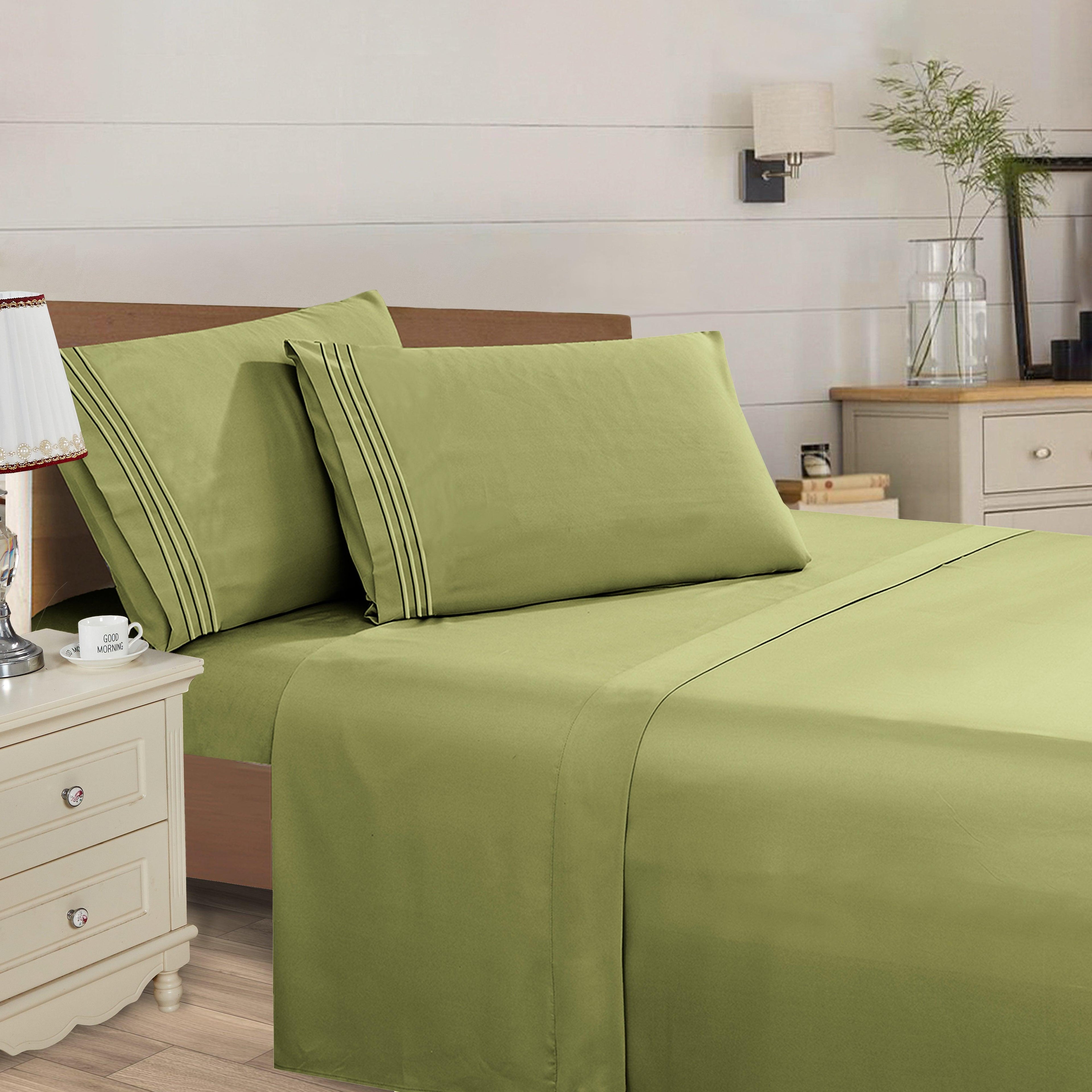 Essential 4-Piece 3-Line Embroidery Sheet Set, Soft as a Hotel Premium Quality,  Moody Shades