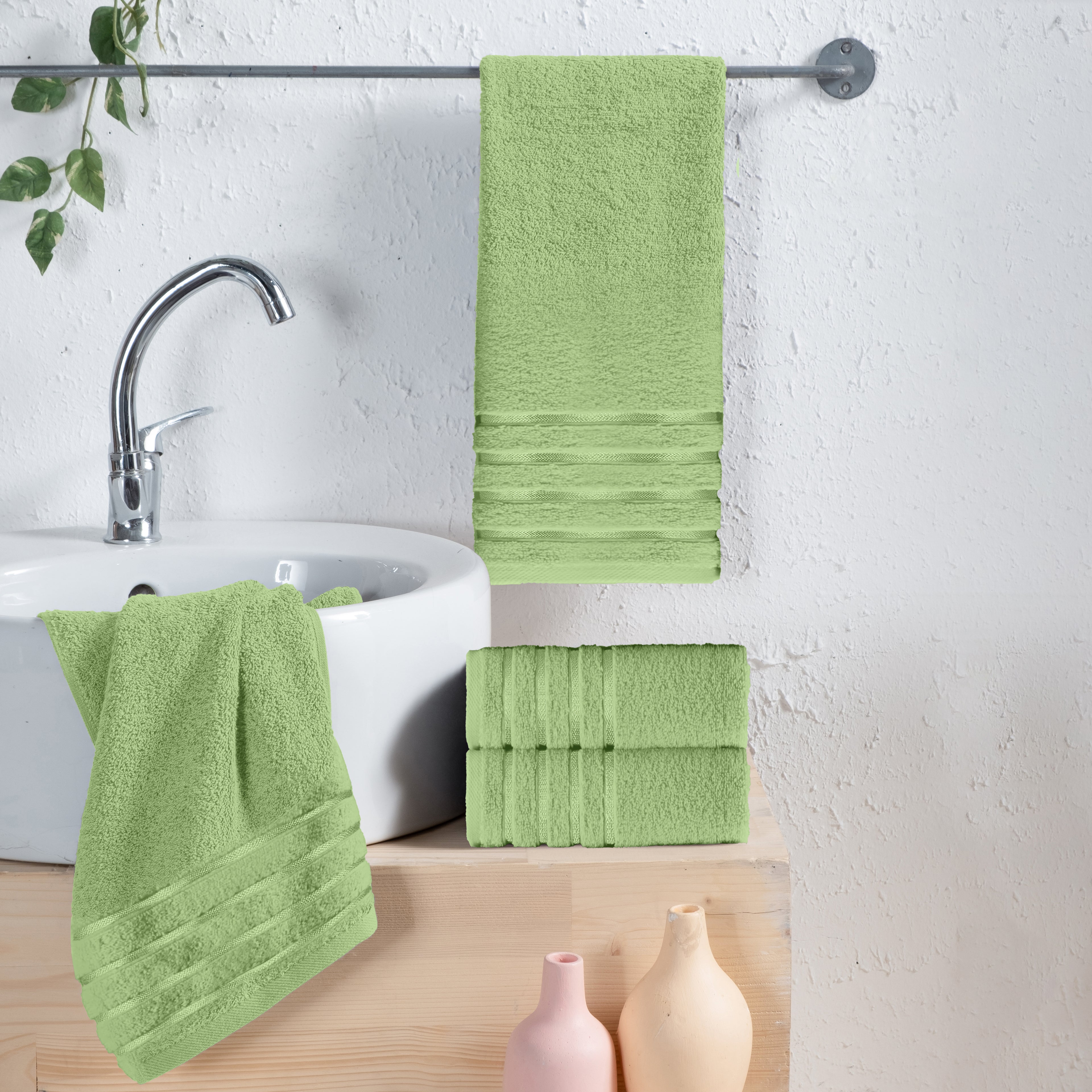 4-Pack Turkish Cotton 4 Lines Stripe Hand Towel Set, 16 x 28 inch