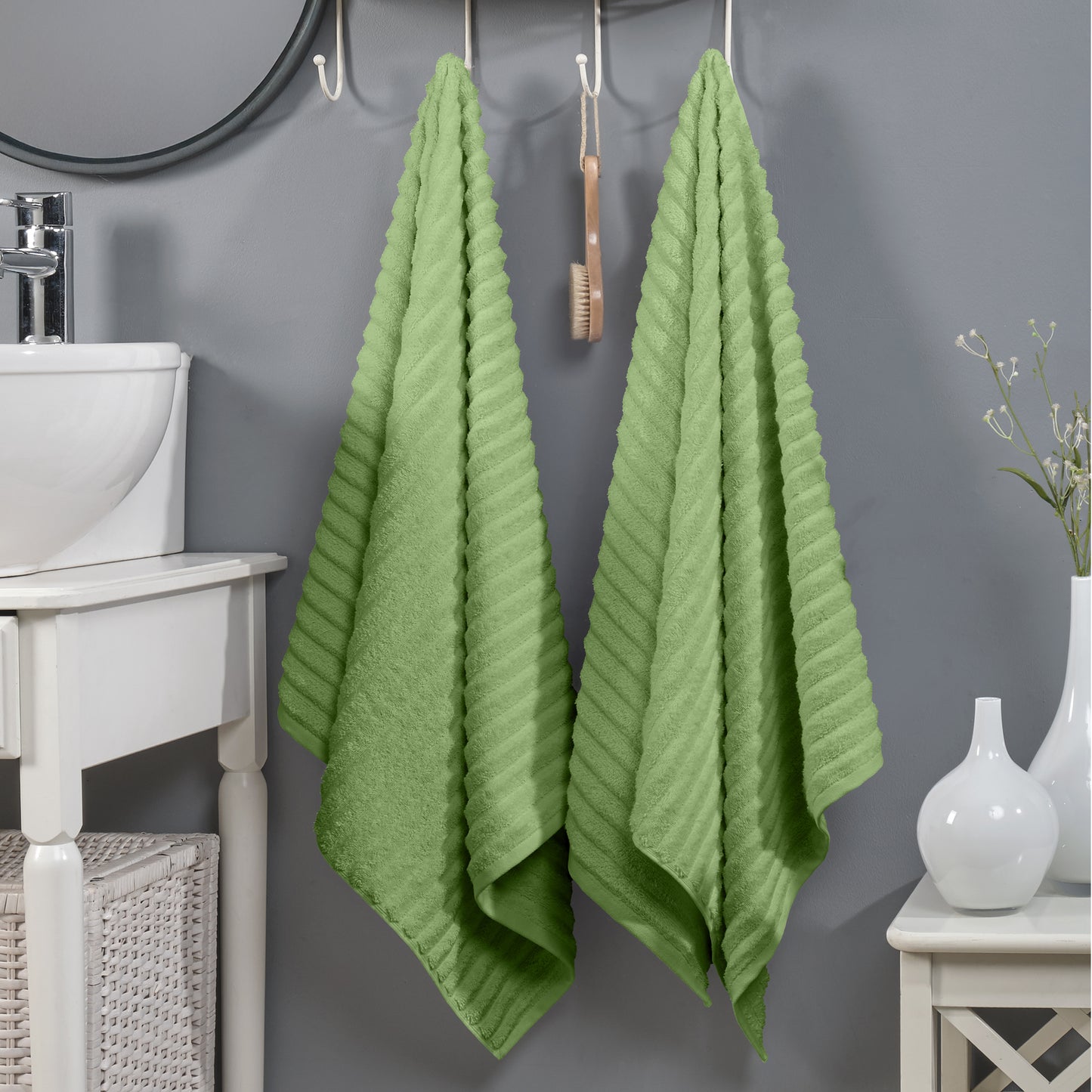 Elegant Comfort 2-Pack Premium Turkish Cotton Corduroy Stripe Bath Towel Set, 27 x 54 inch